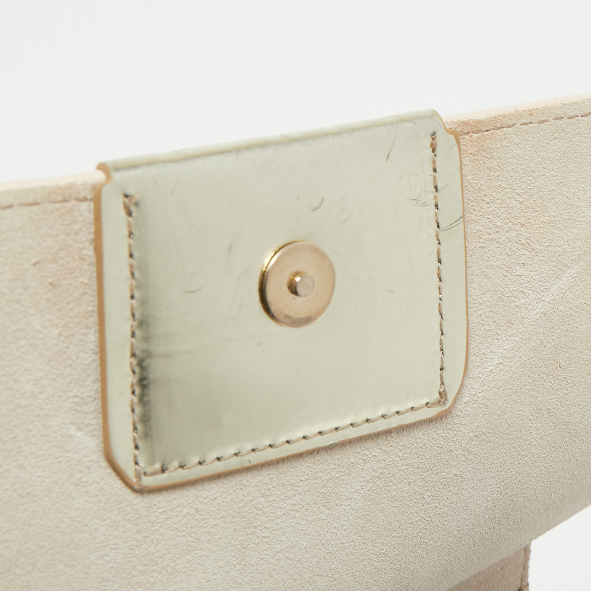 Furla Gold/Cream Leather And Python Embossed Leather Shoulder Bag