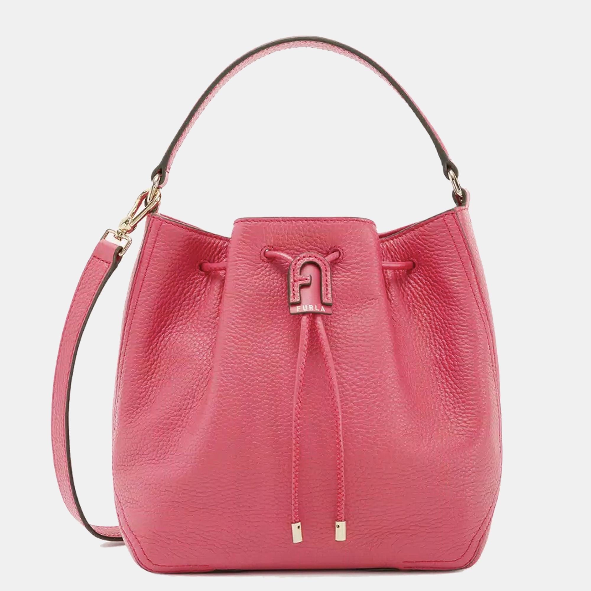 Furla Pink Leather Atena Drawstring Bucket Bag