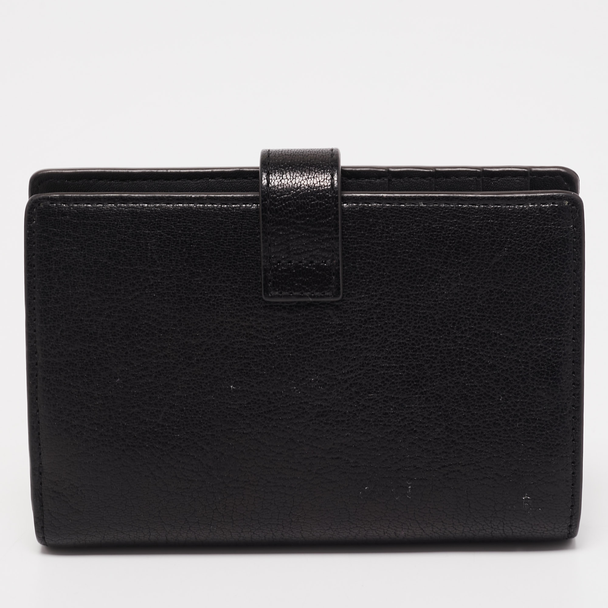 Furla Black Leather Stud Flap Compact Wallet
