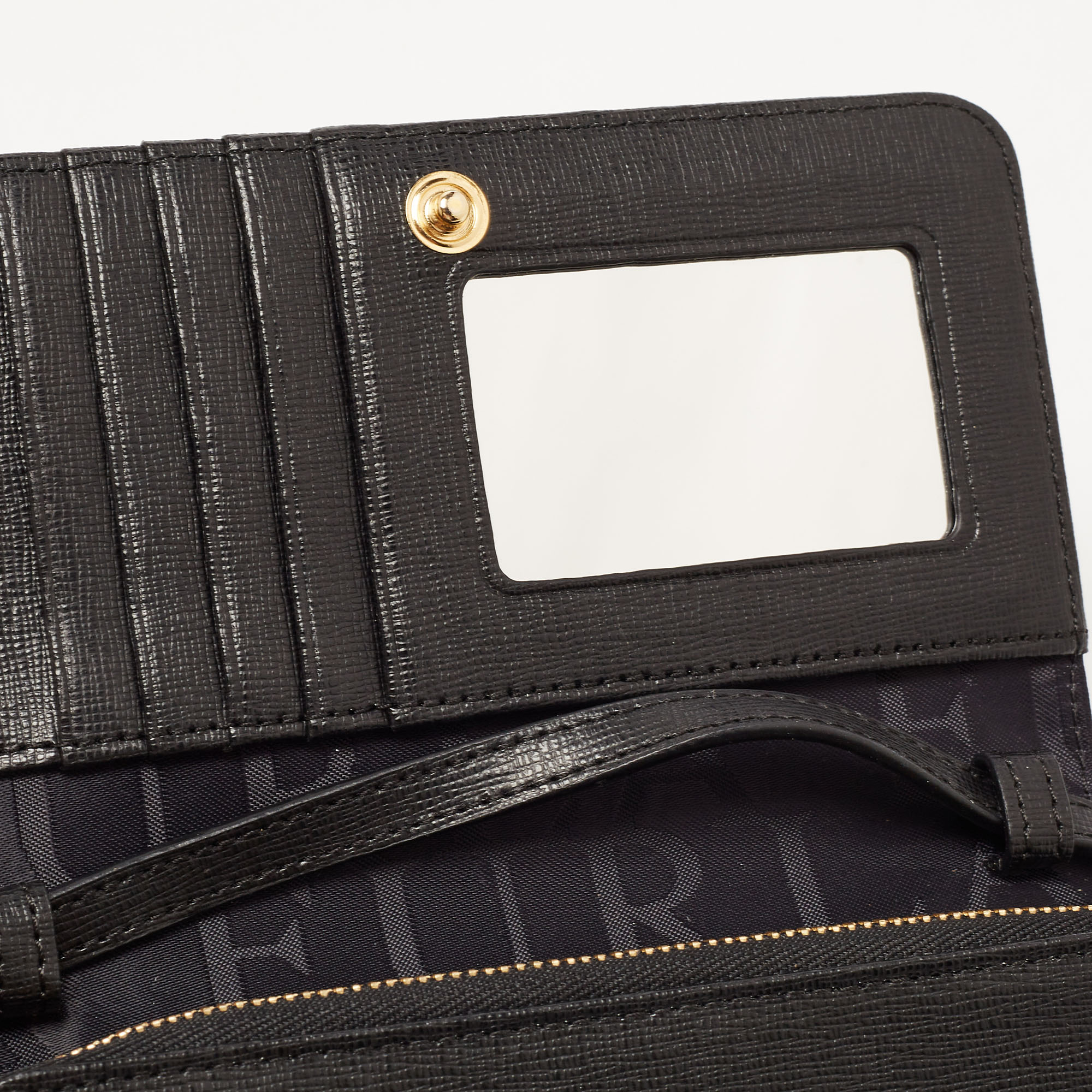 Furla Black Leather Logo Flap Wallet On Strap