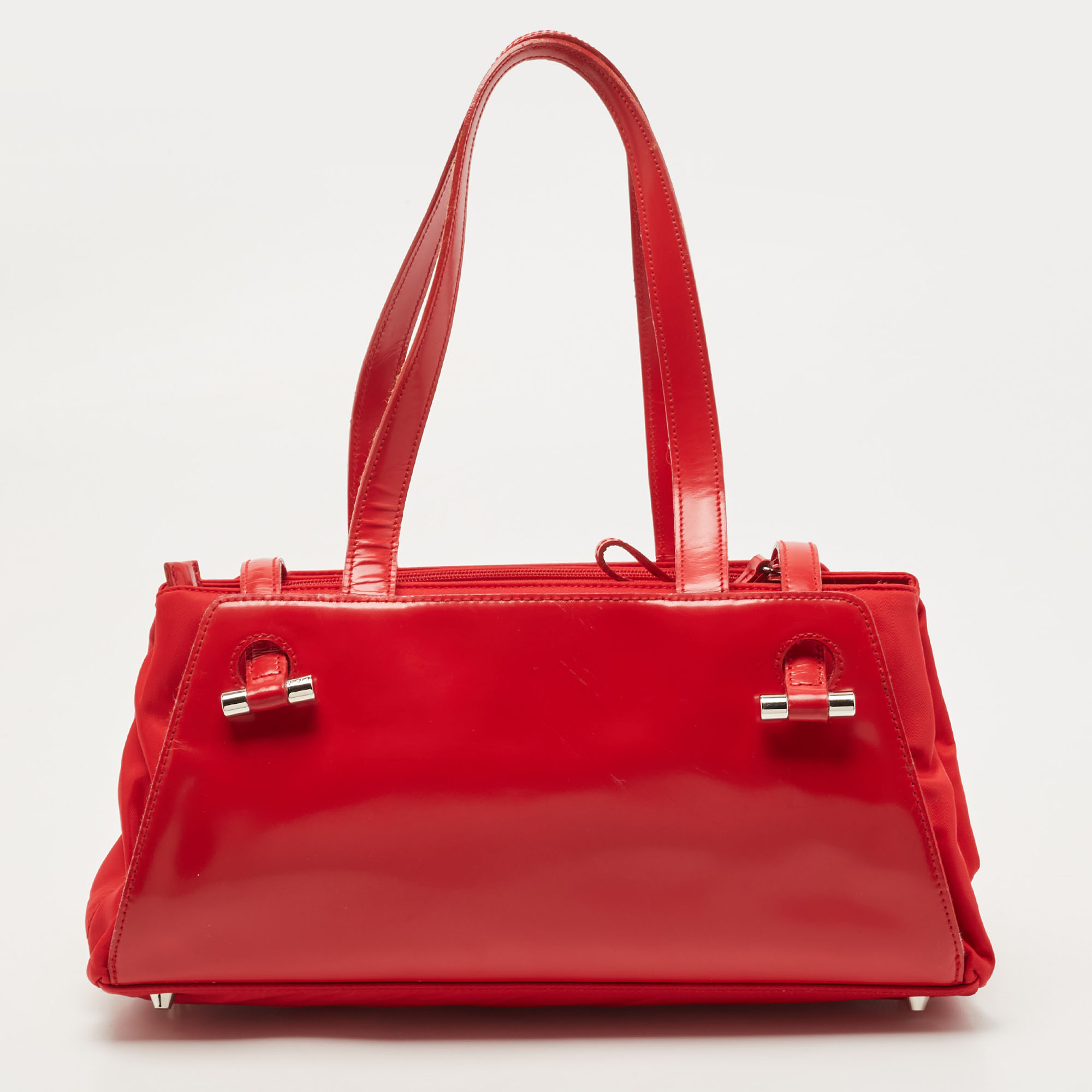Furla Red Gloss Leather And Fabric Shoulder Bag