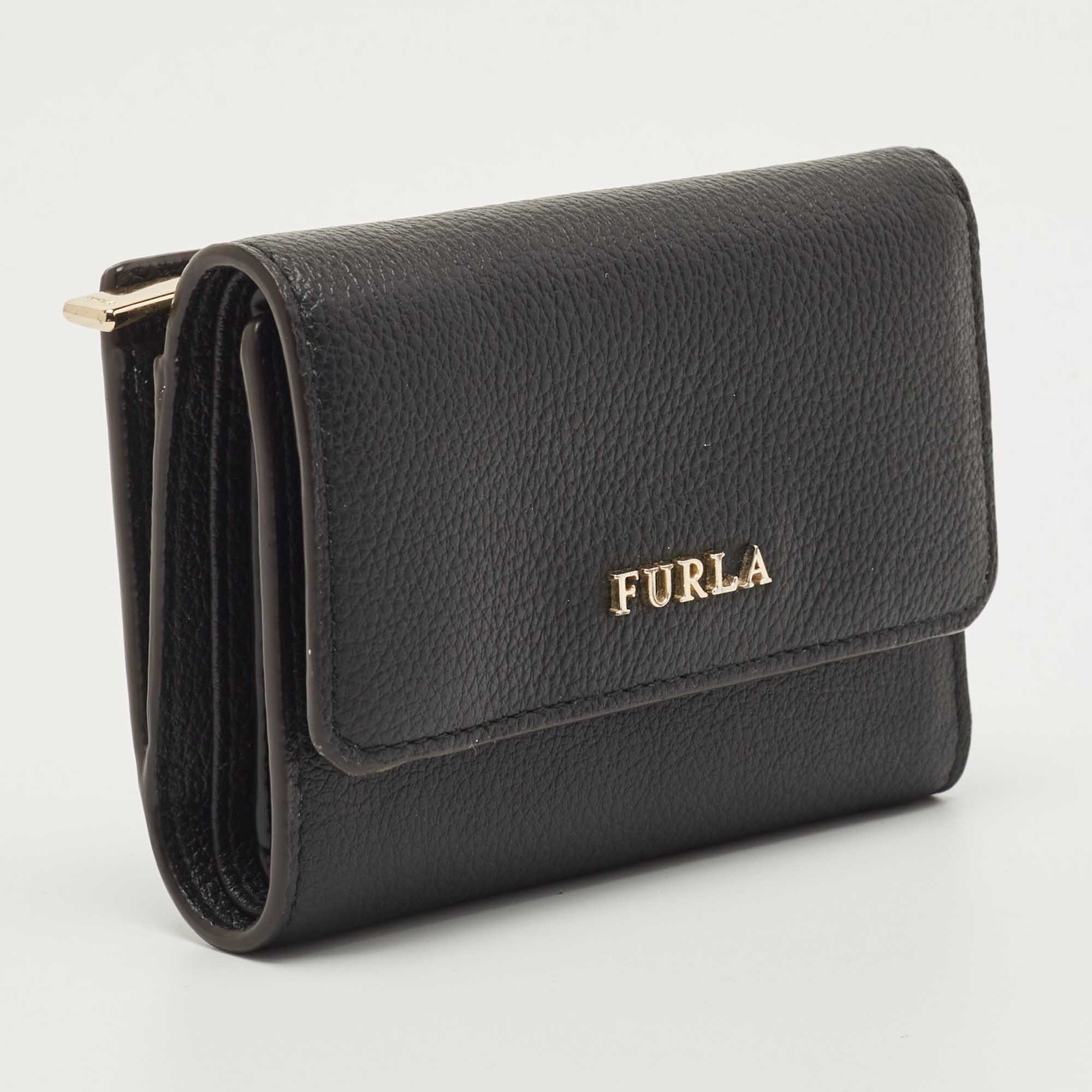 Furla Black Leather Logo French Wallet
