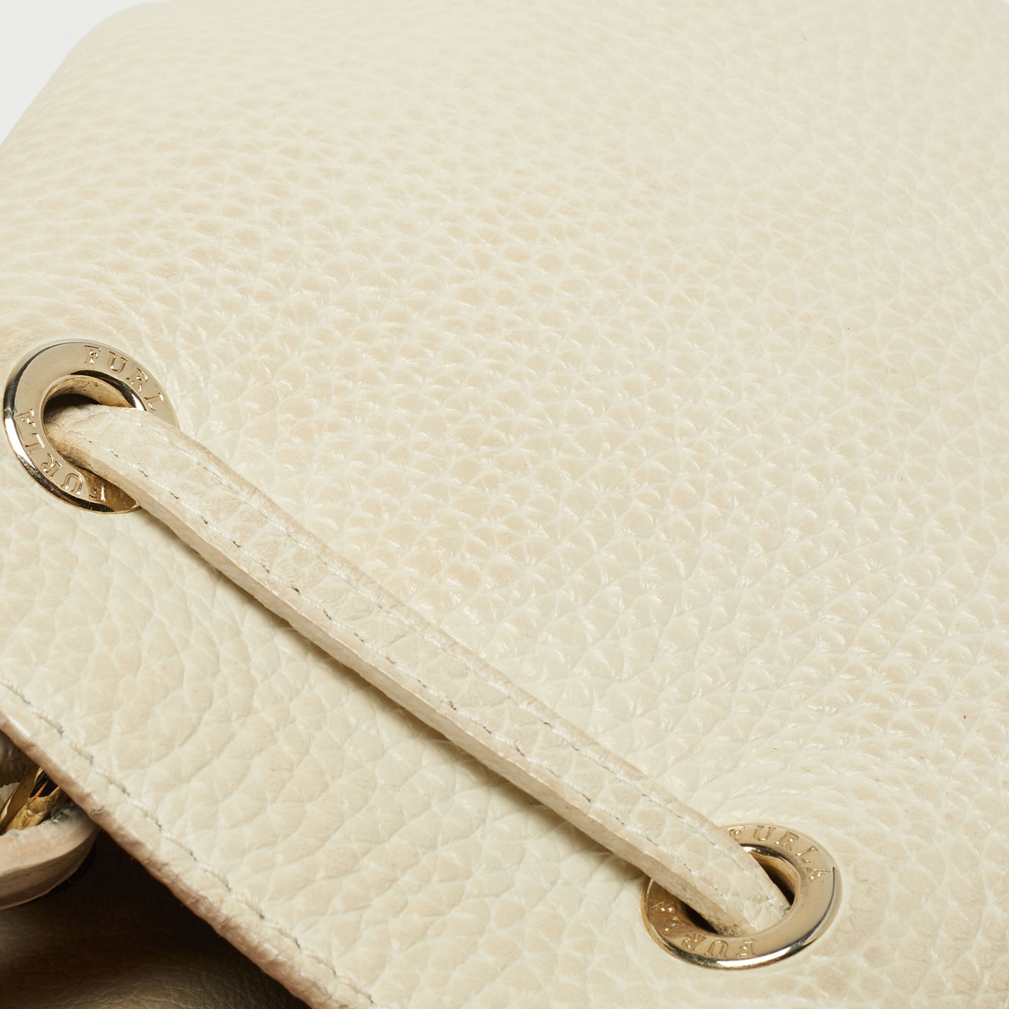Furla White Pebbled Leather Mini Stacy Bucket Bag