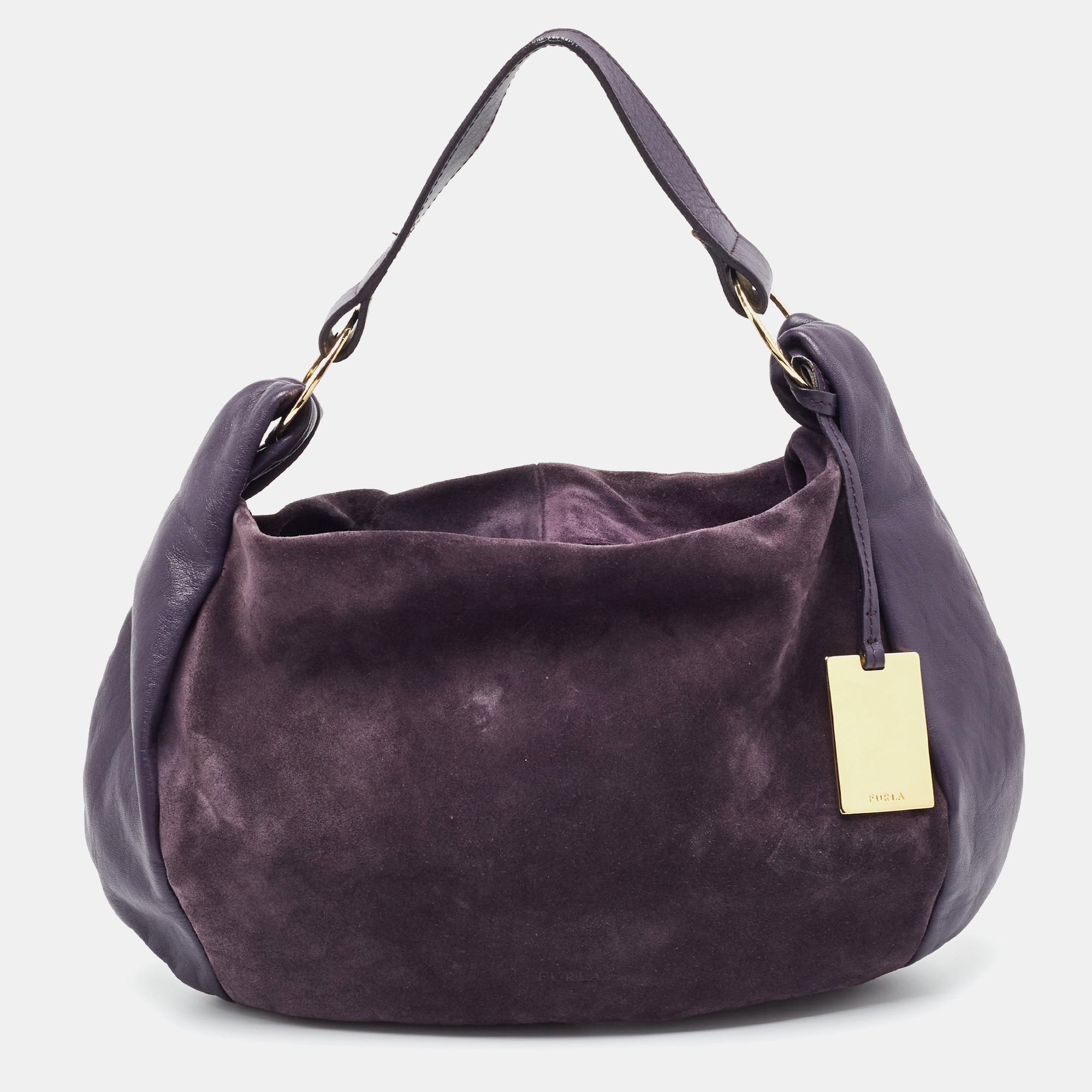 

Furla Purple Suede and Leather Ring Handle Hobo