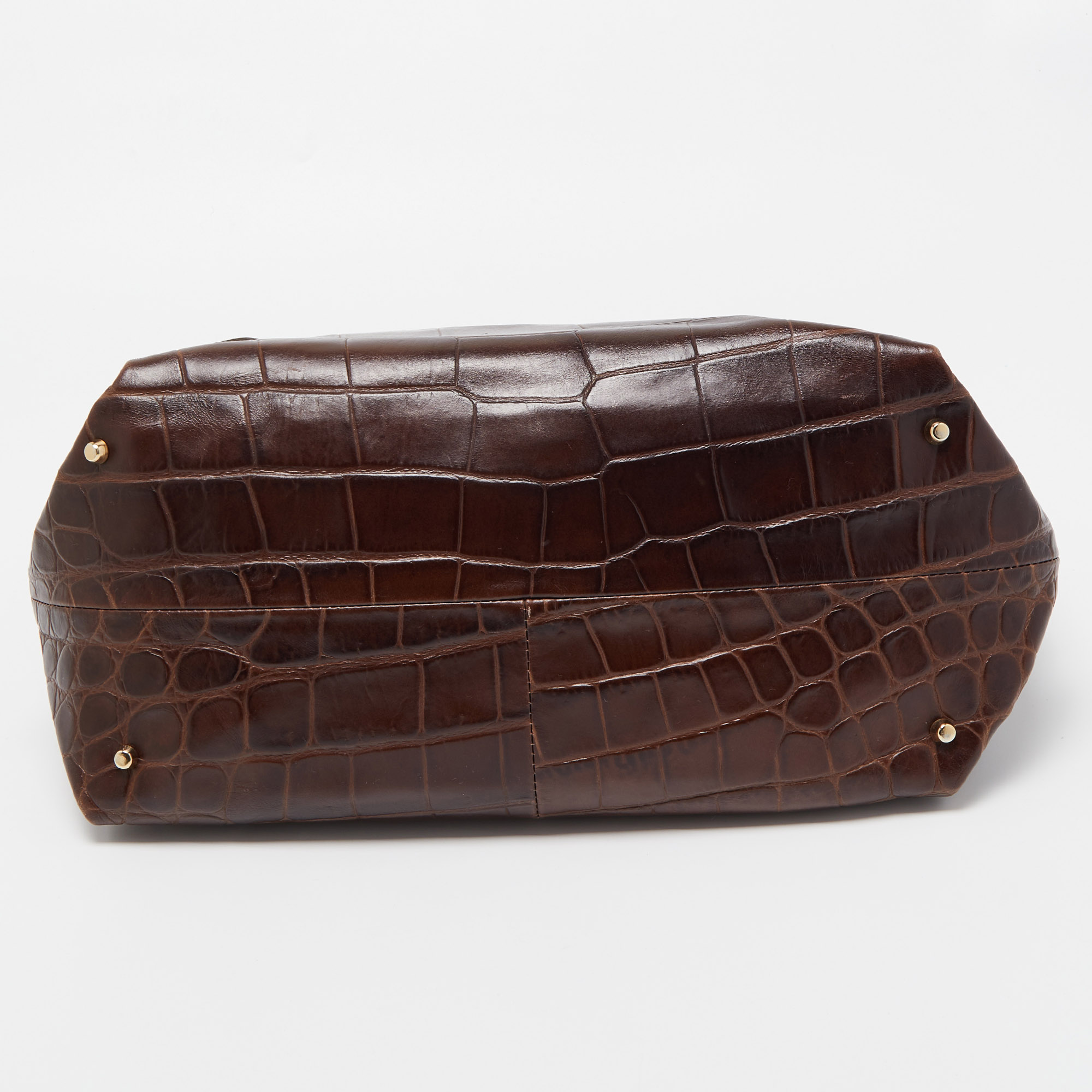 Furla Dark Brown Croc Embossed Leather Tote