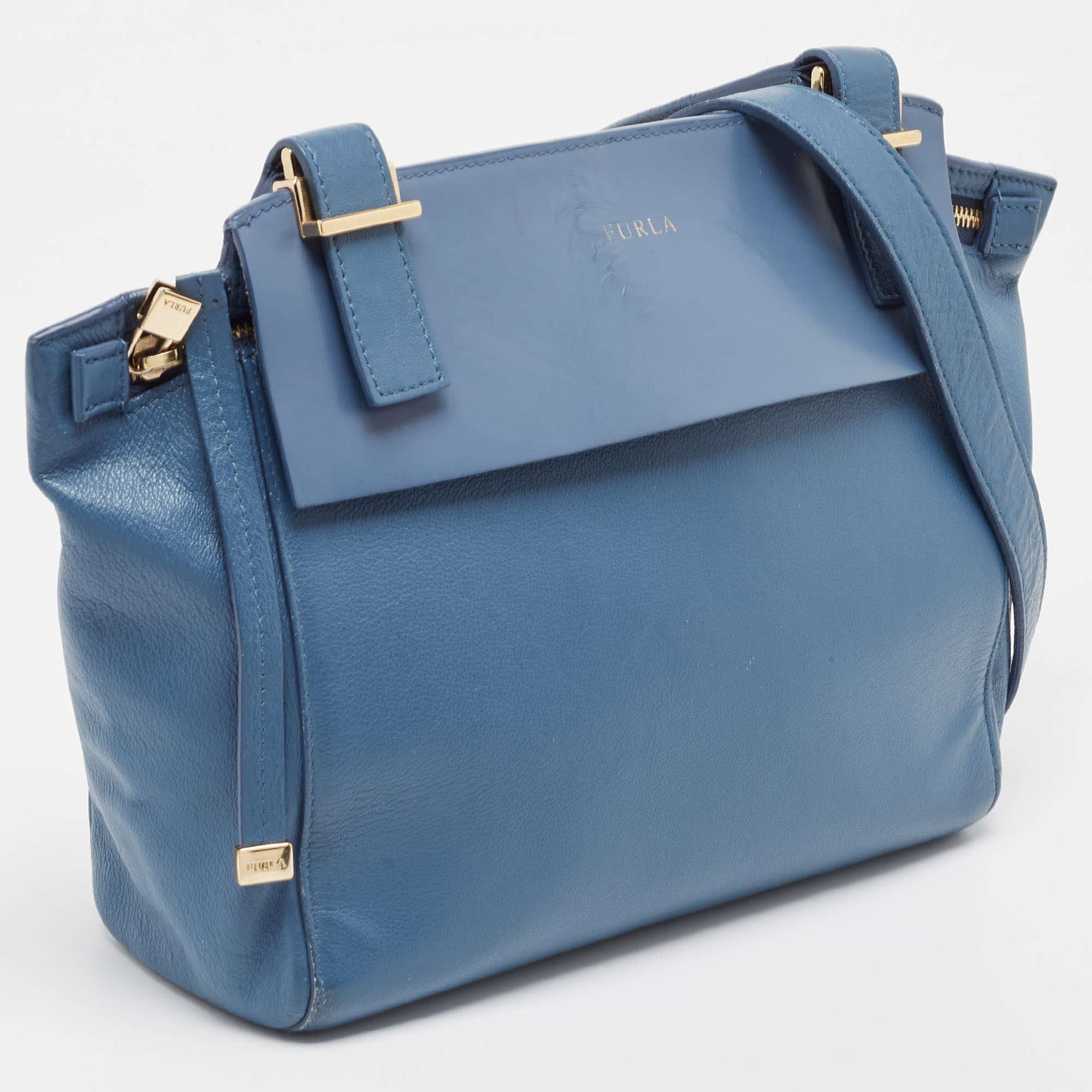 Furla Blue Leather Dolce Vita Shoulder Bag