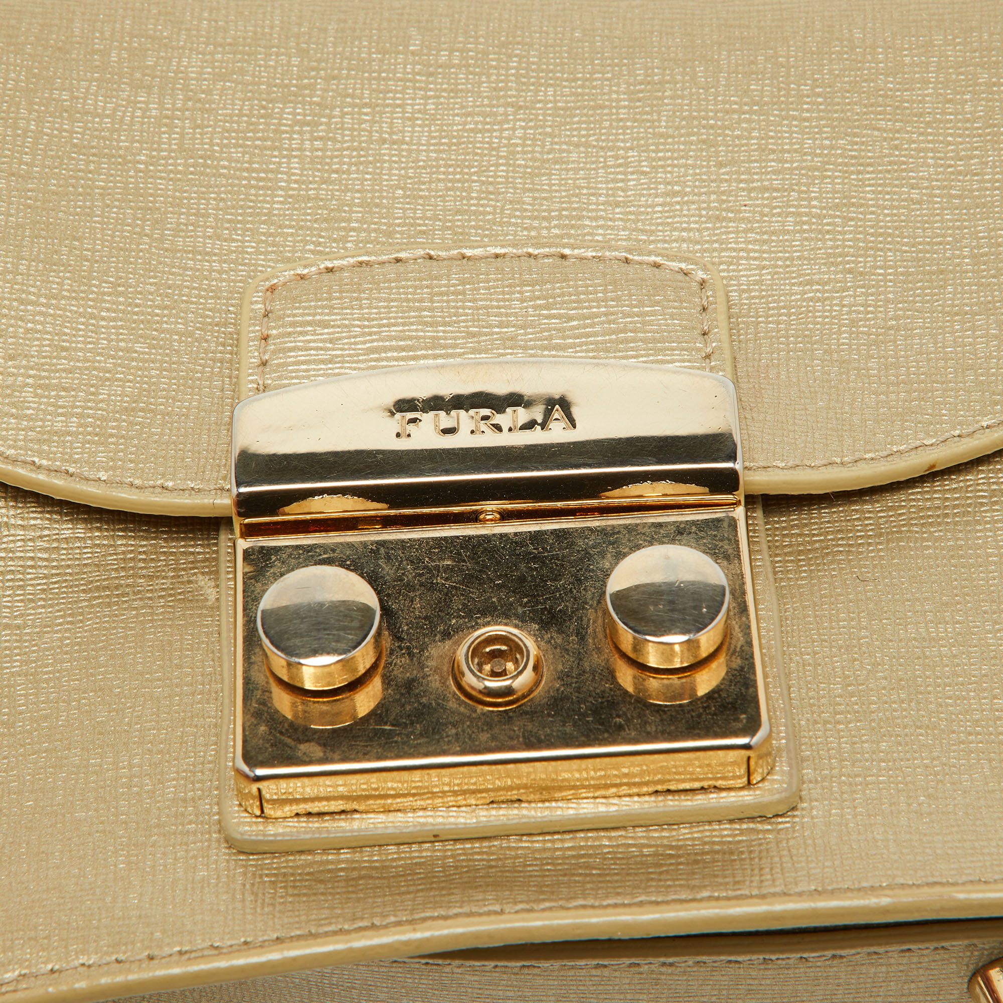Furla Gold Leather Mini Metropolis Chain Crossbody Bag