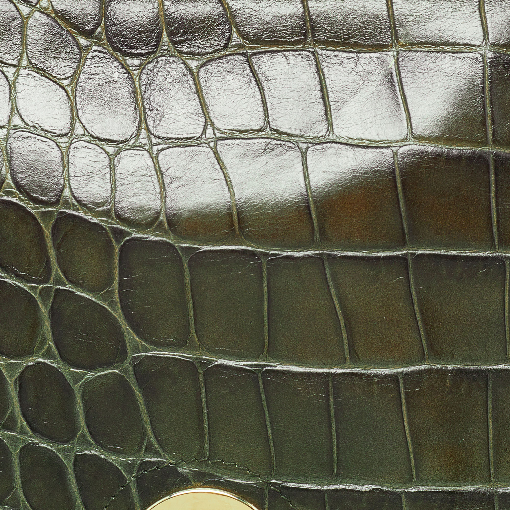 Furla Olive Green Croc Embossed Leather Flap Hobo