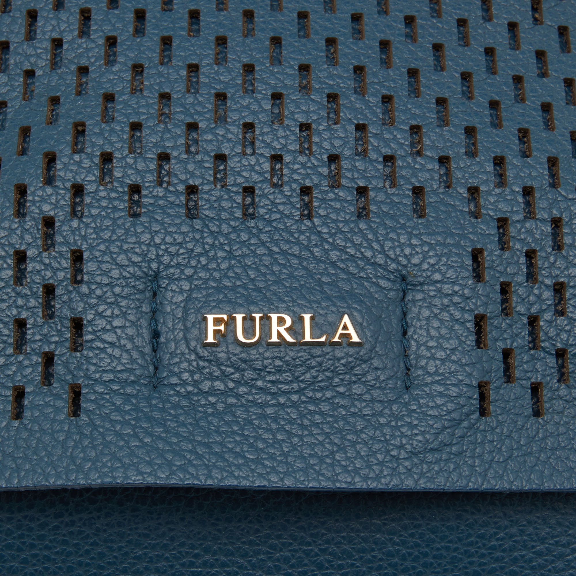 Furla Blue Cut Out Leather Flap Crossbody Bag