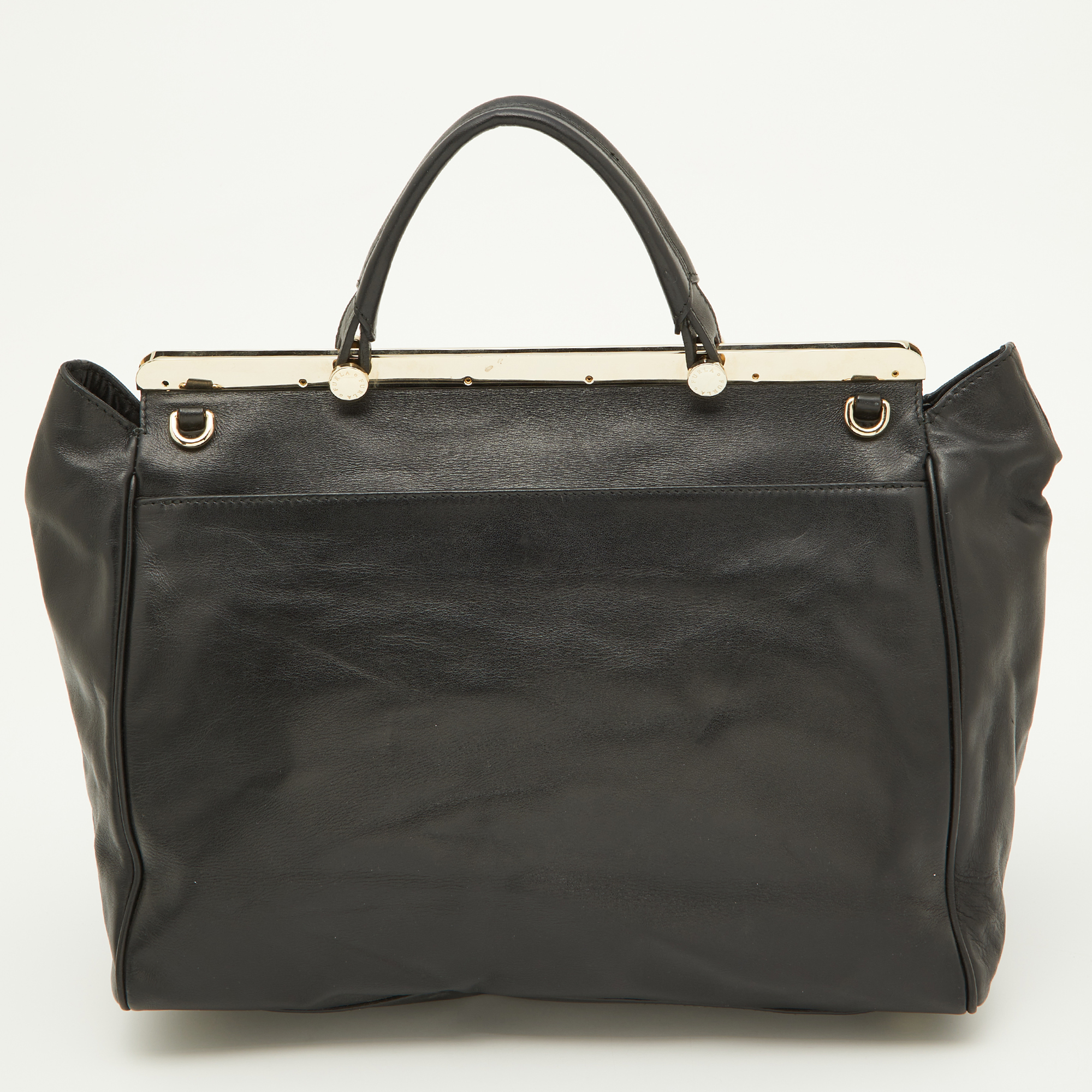 Furla Black/Pink Leather Cortina Top Handle Bag