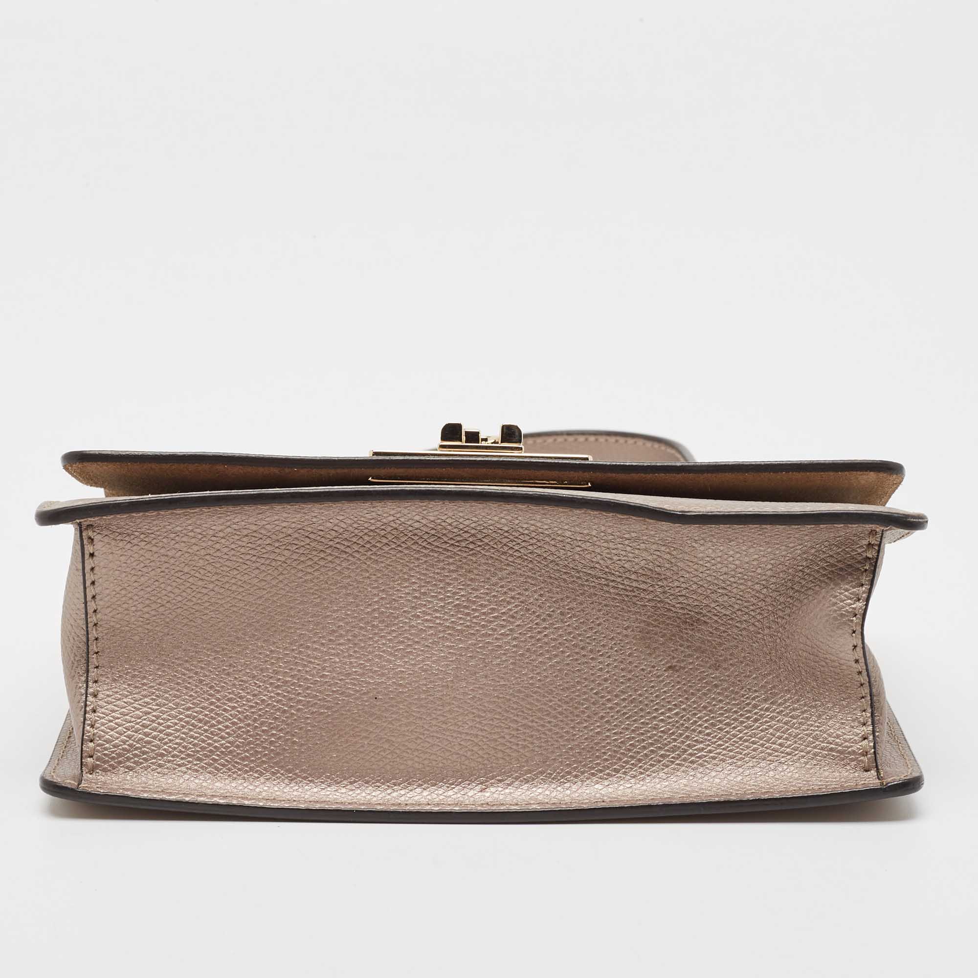 Furla Metallic Grey Leather 1927 Chain Shoulder Bag