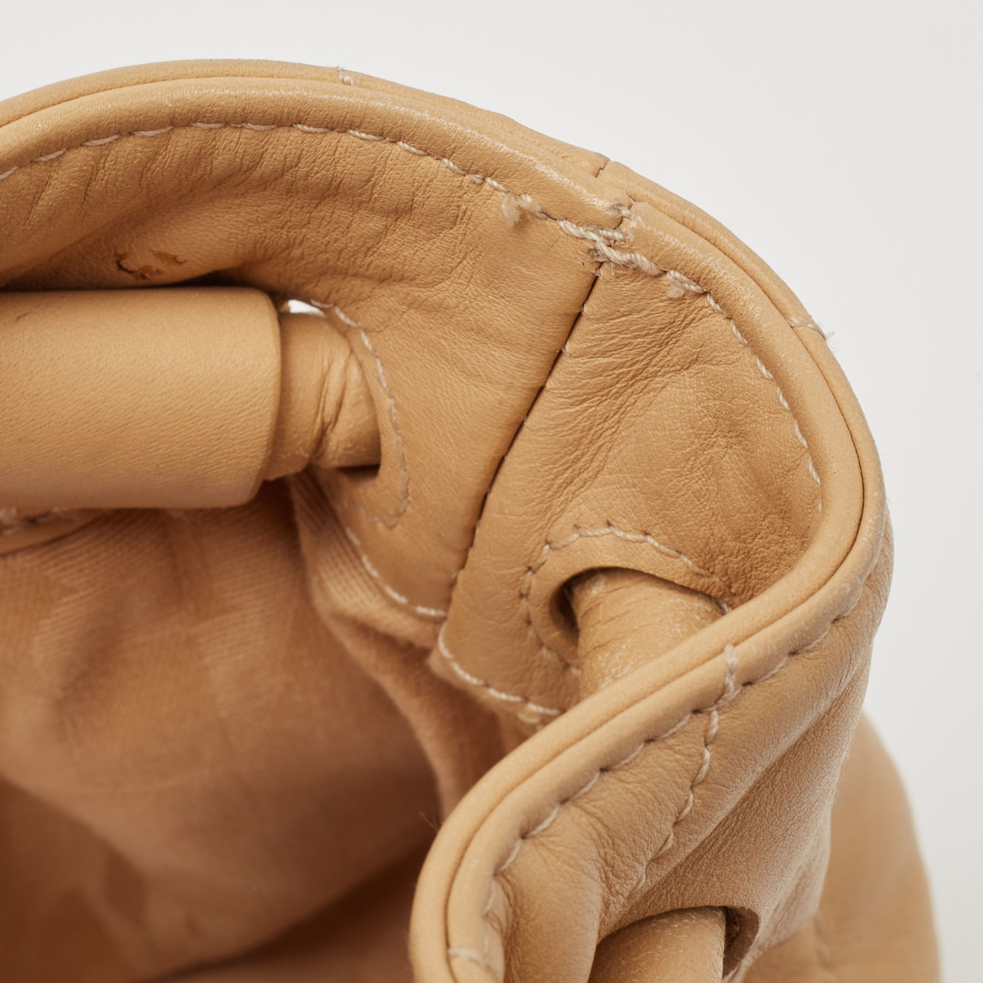 Furla Beige Leather Drawstring Metal Handle Shoulder Bag