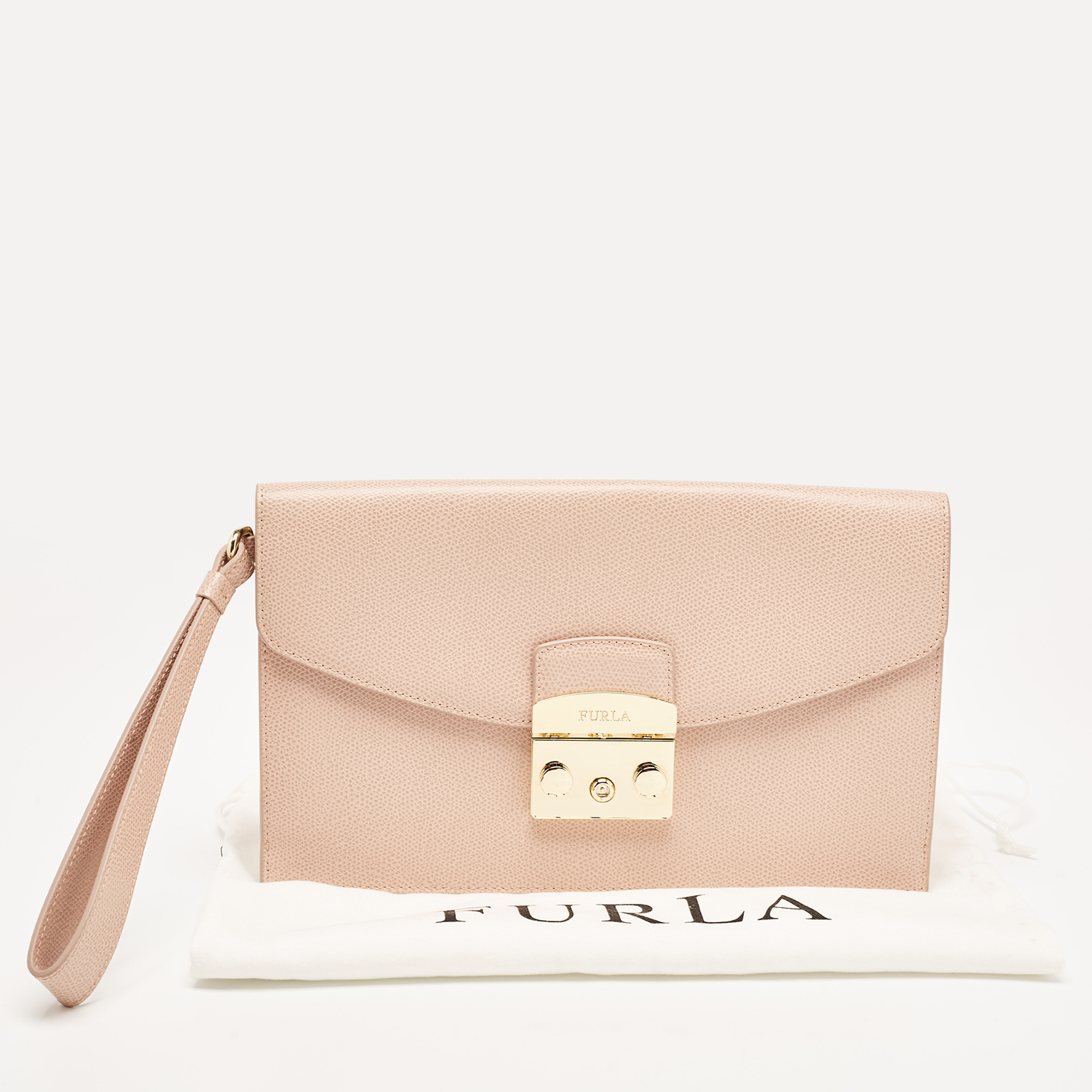 Furla Pink Leather Metropolis Envelope Wristlet Clutch