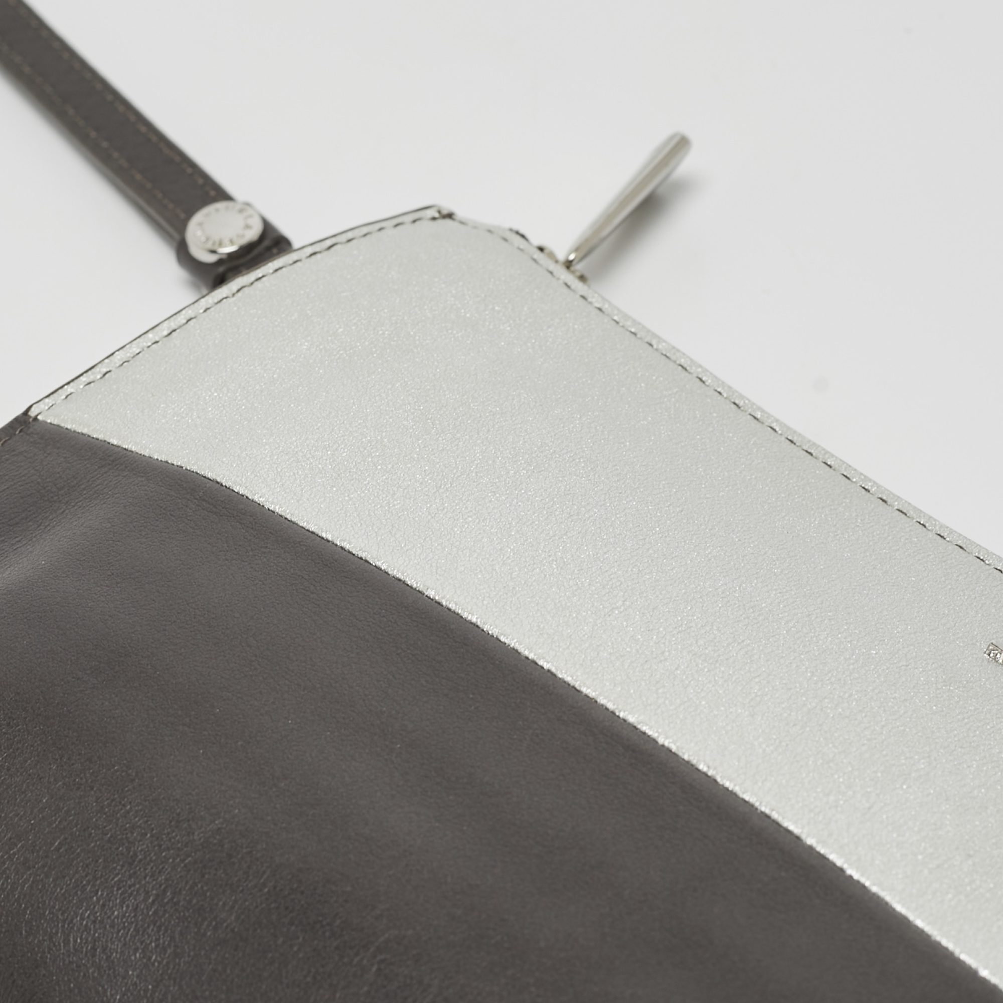 Furla Grey/Silver Leather Zip Wristlet Pouch