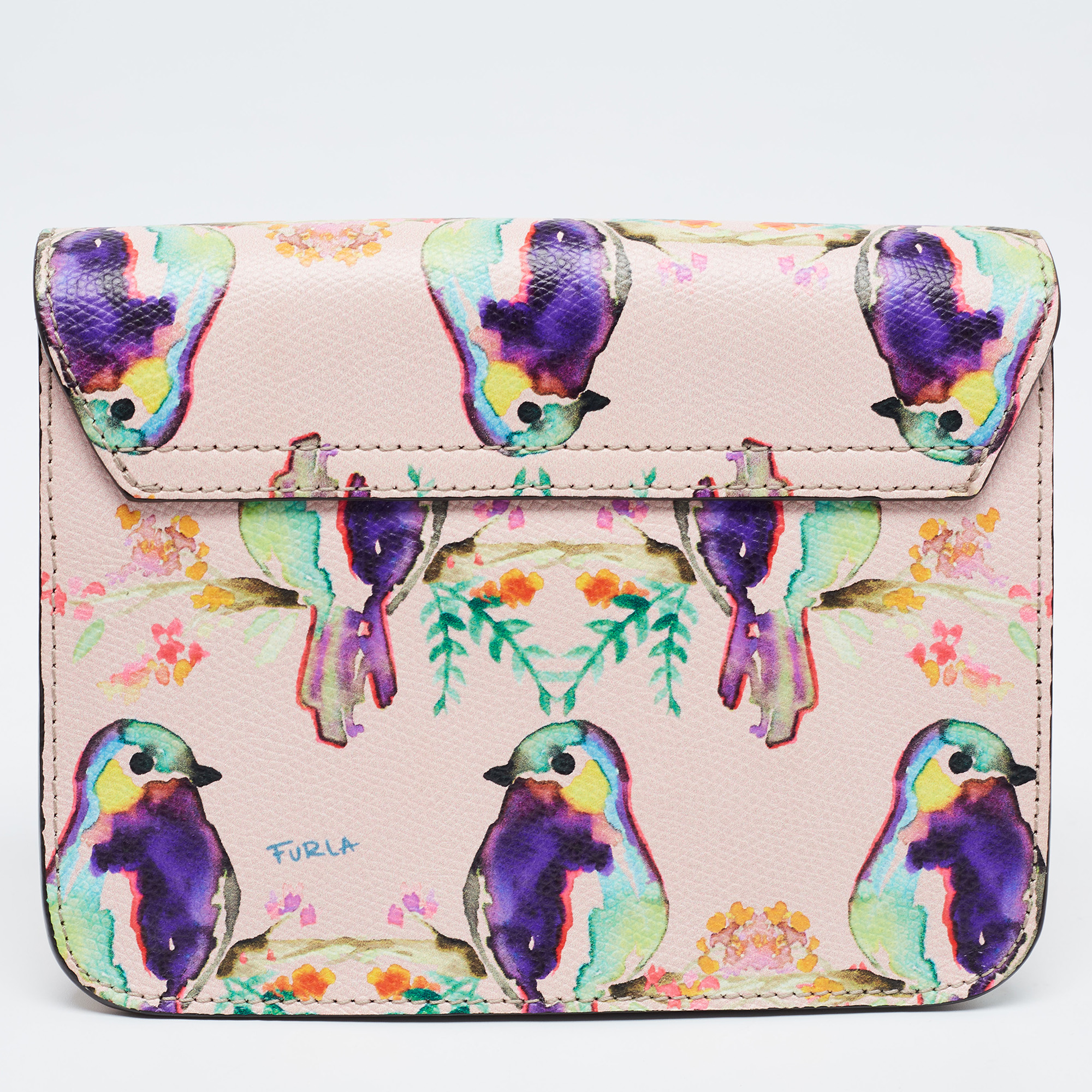 Furla Pink/Multicolor Bird Print Leather Mini Metropolis Crossbody Bag
