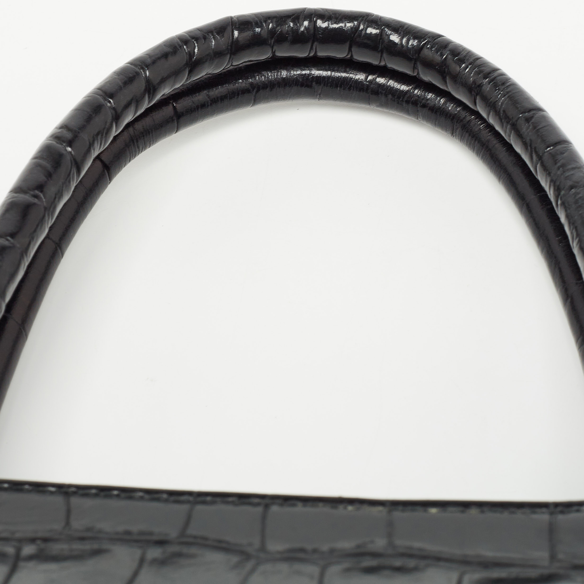 Furla Black Croc Embossed Leather Zip Tote