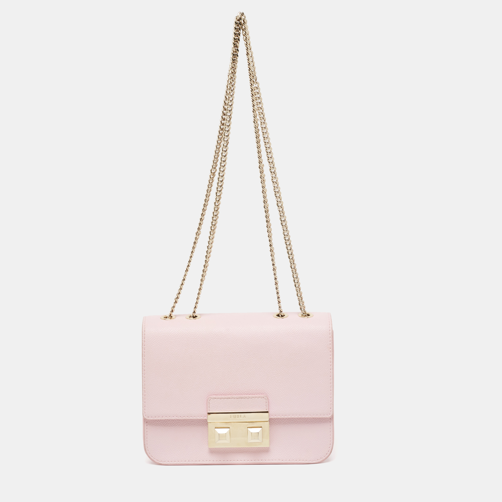 Furla light pink leather bella chain shoulder bag