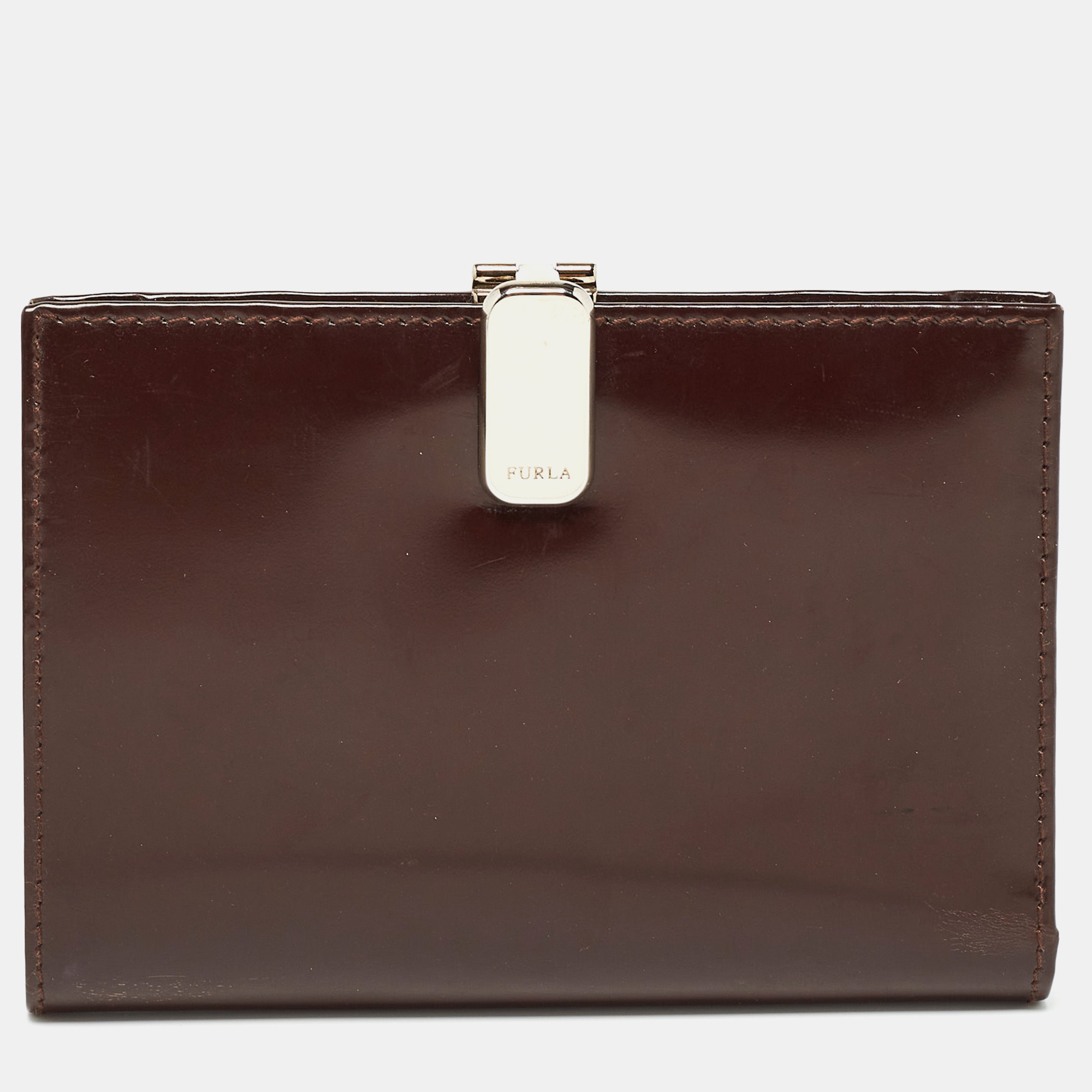 Furla brown brushed leather bifold wallet