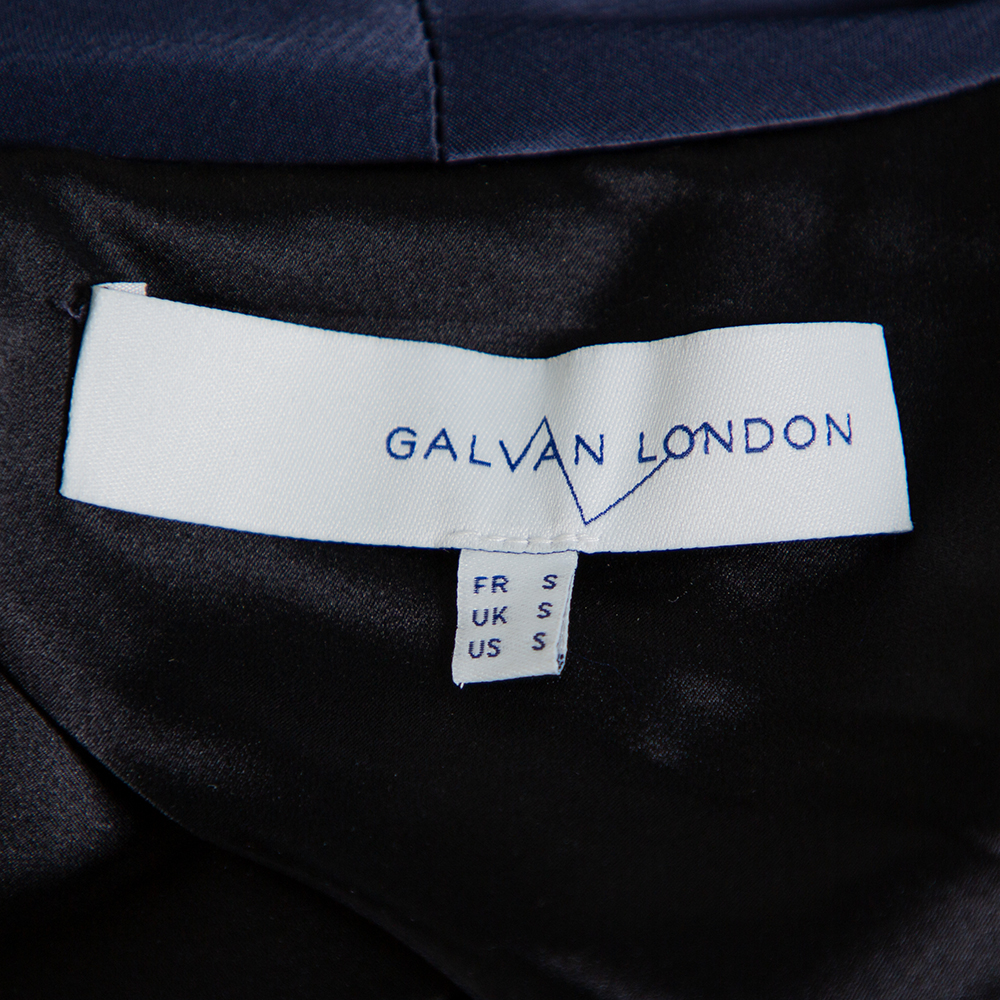 Galvan London Midnight Blue Satin Belted Trench Coat S