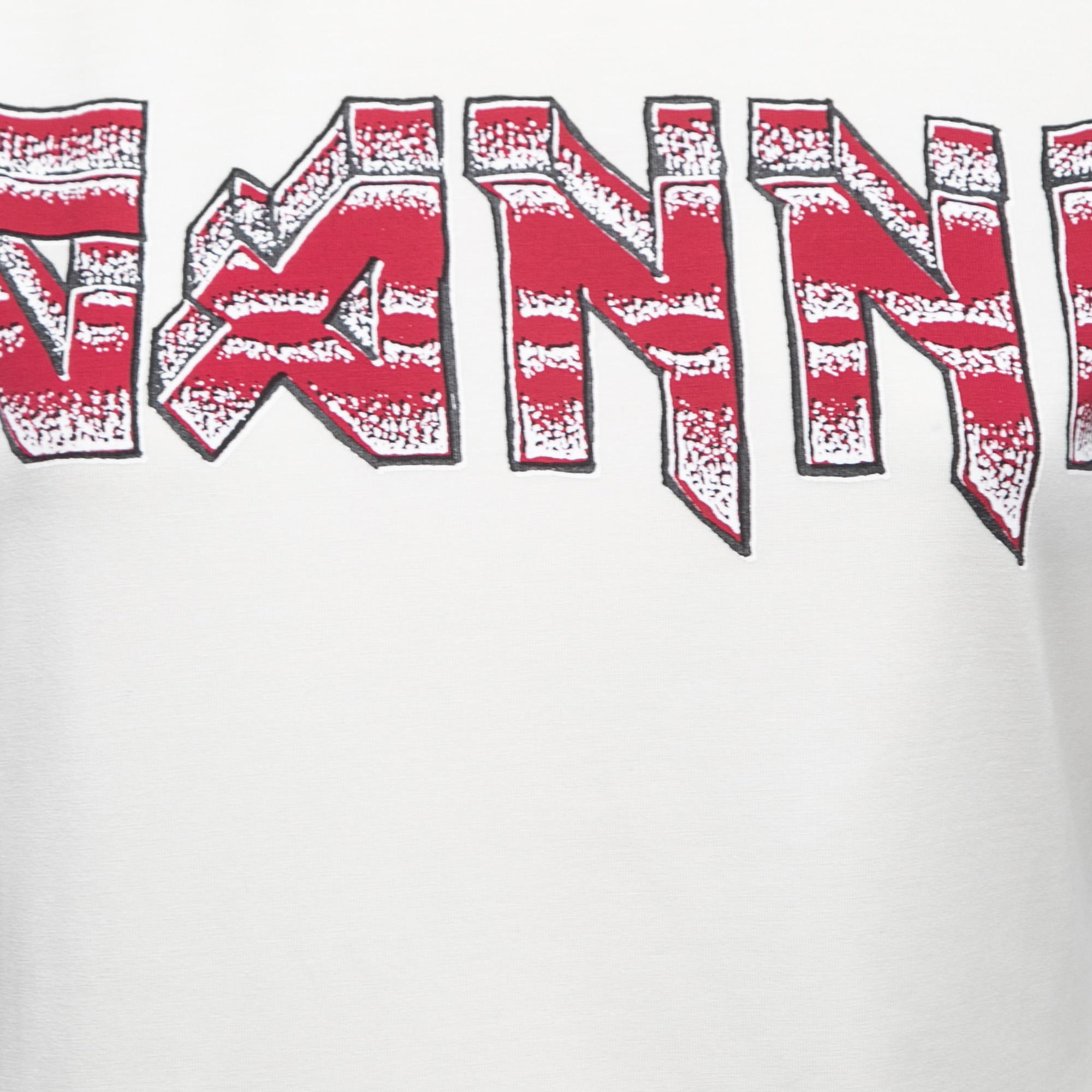 Ganni Cream Logo Print Knit Crew Neck Half Sleeve T-Shirt M