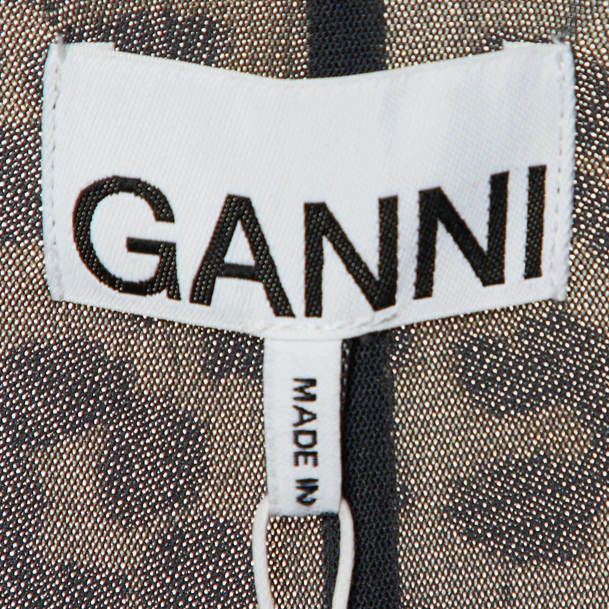 Ganni Brown Animal Printed Mesh Ruched Mini Dress S