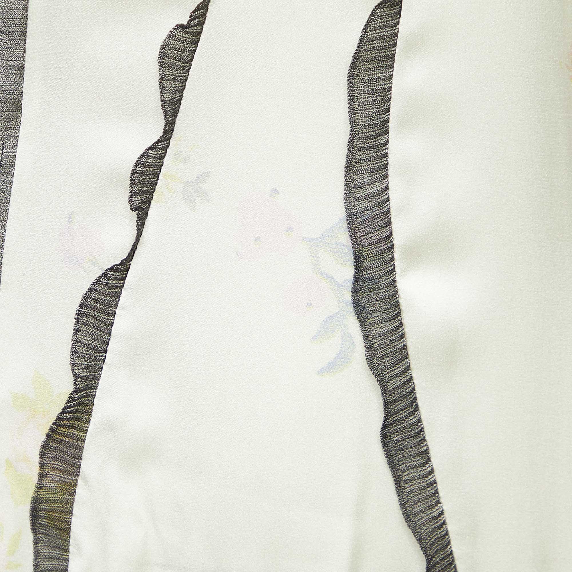 Ganni Yellow Printed Silk Satin Lace Trim Slited Maxi Dress M