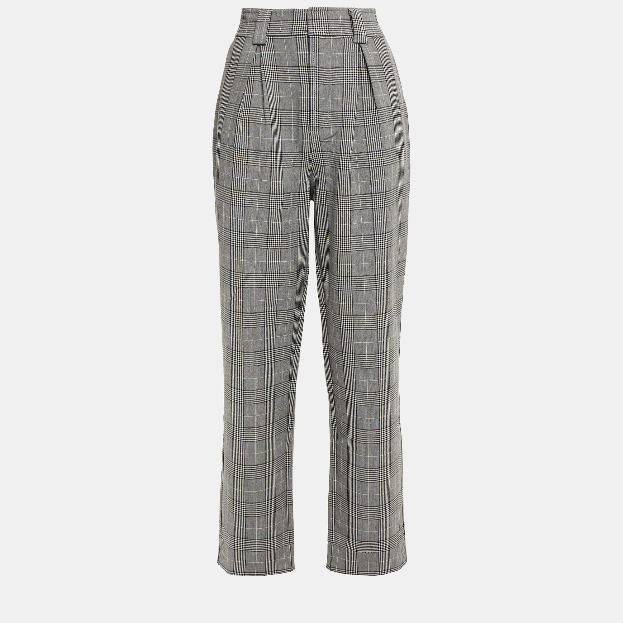 Ganni grey/black checked crepe trousers m (eu 38)