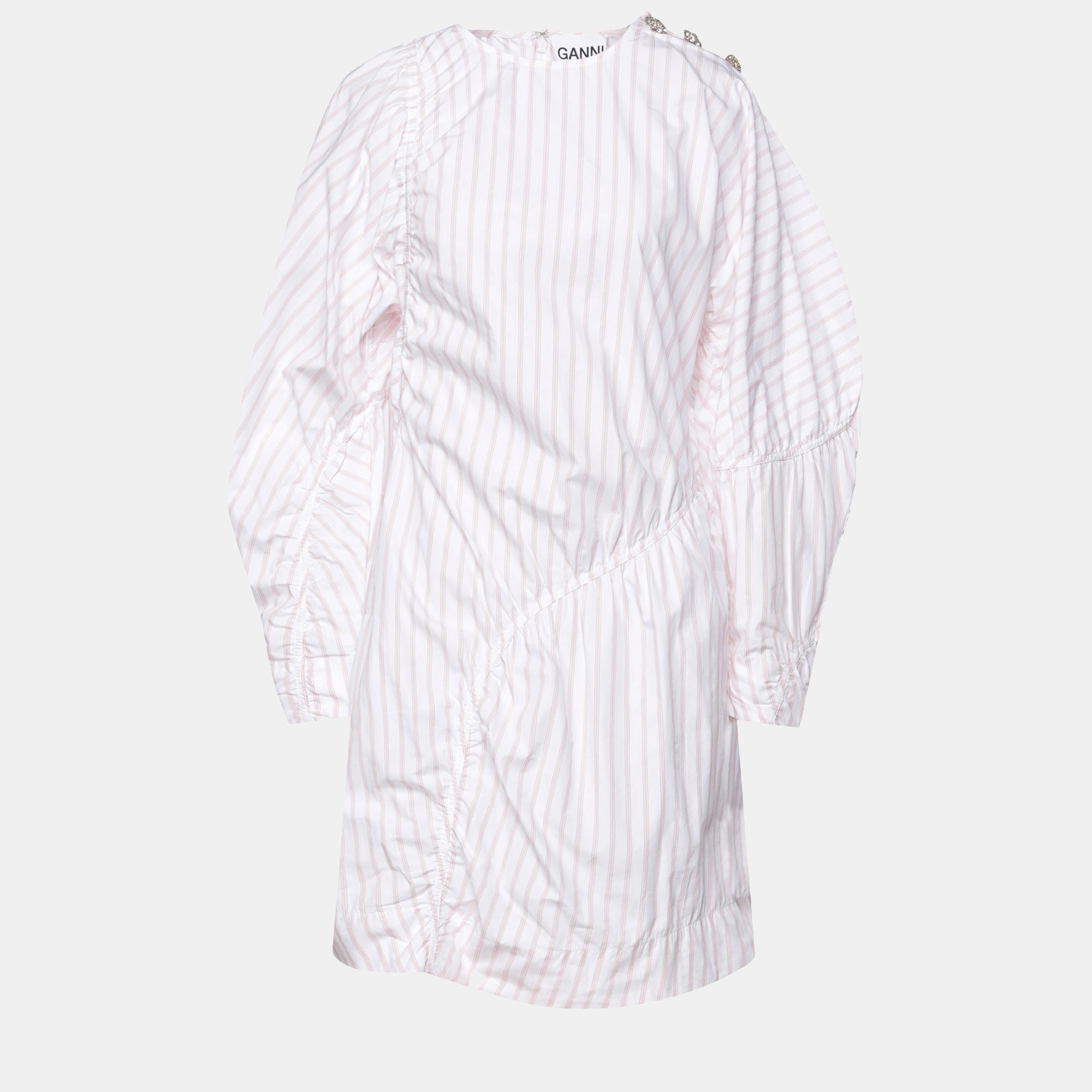 Ganni white striped cotton mini dress l (eu 40)