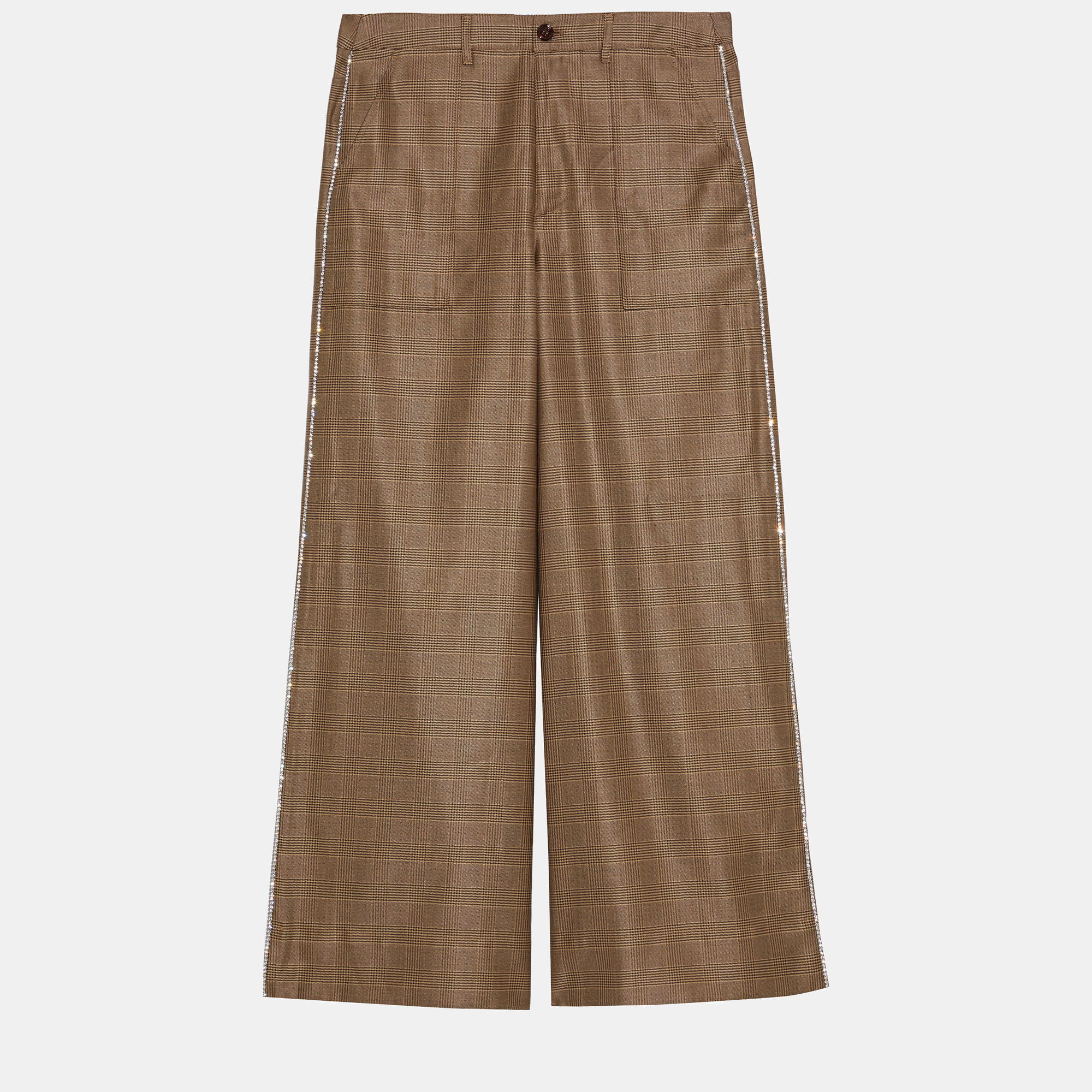 Ganni brown checked wool-blend wide leg pants m (eu 38)