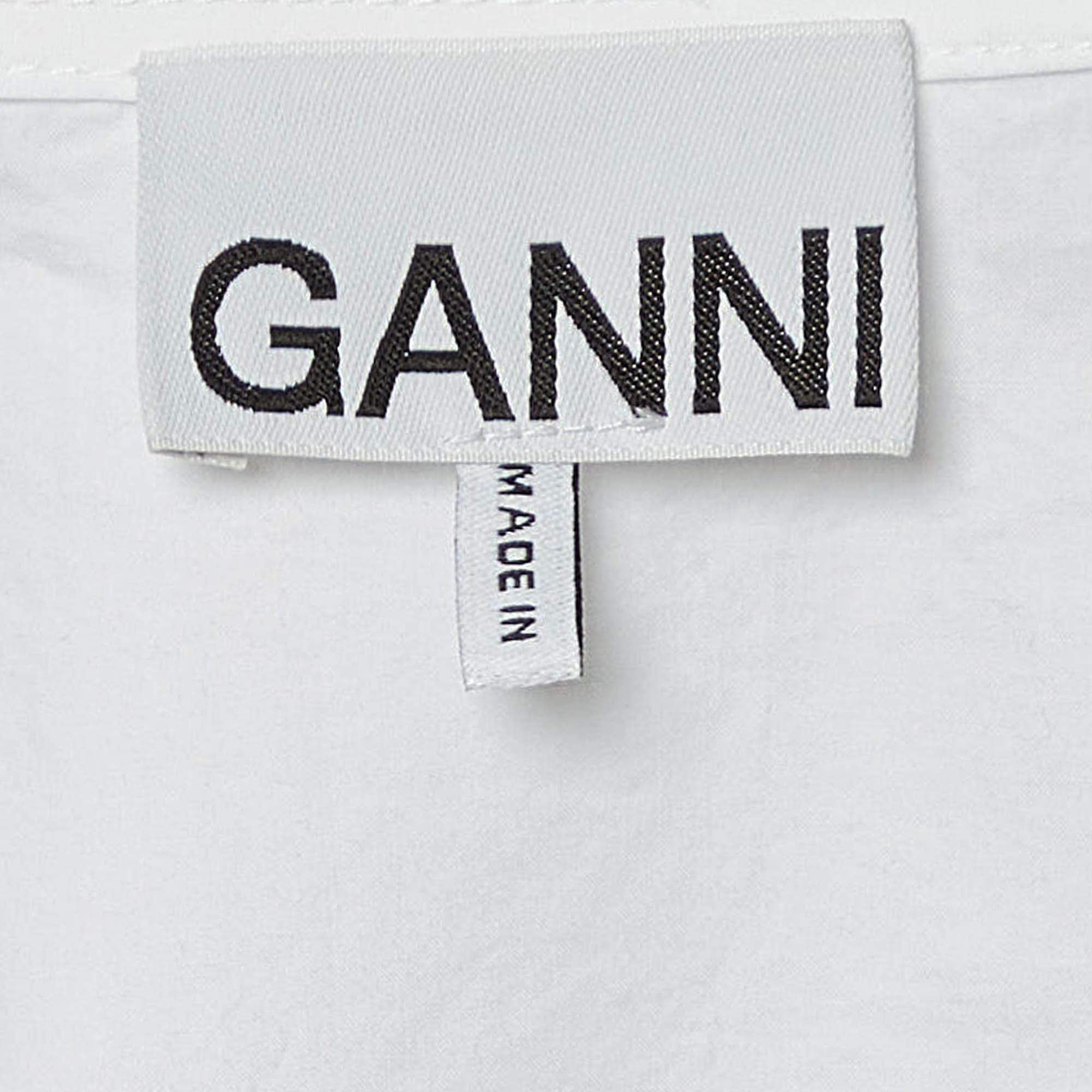 Ganni White Cotton Cap Sleeves Wrap Top XXS