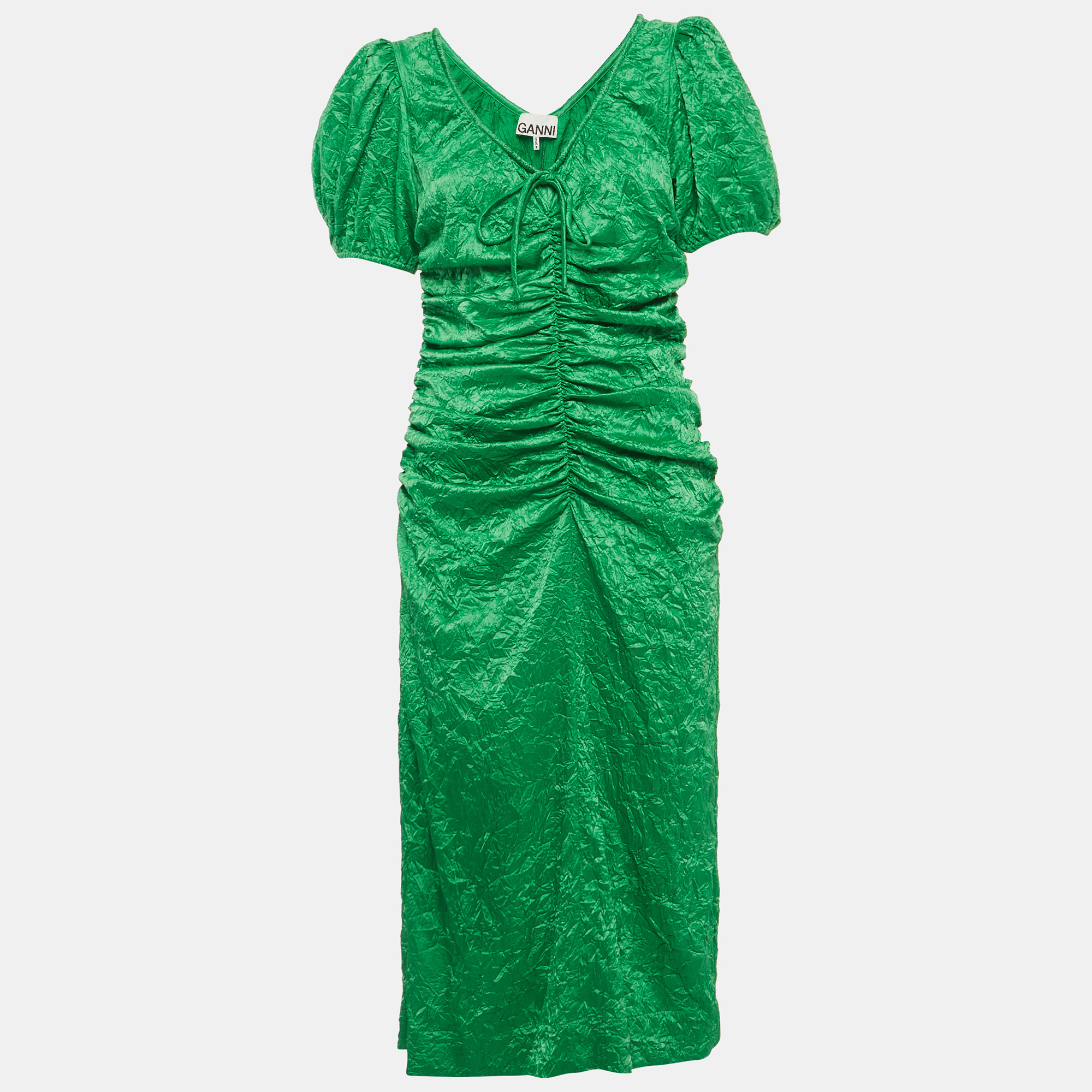 Ganni Green Crinkled Satin Ruche Detail Midi Dress M
Ganni Green Crinkled Satin Ruche Detail Midi Dress M