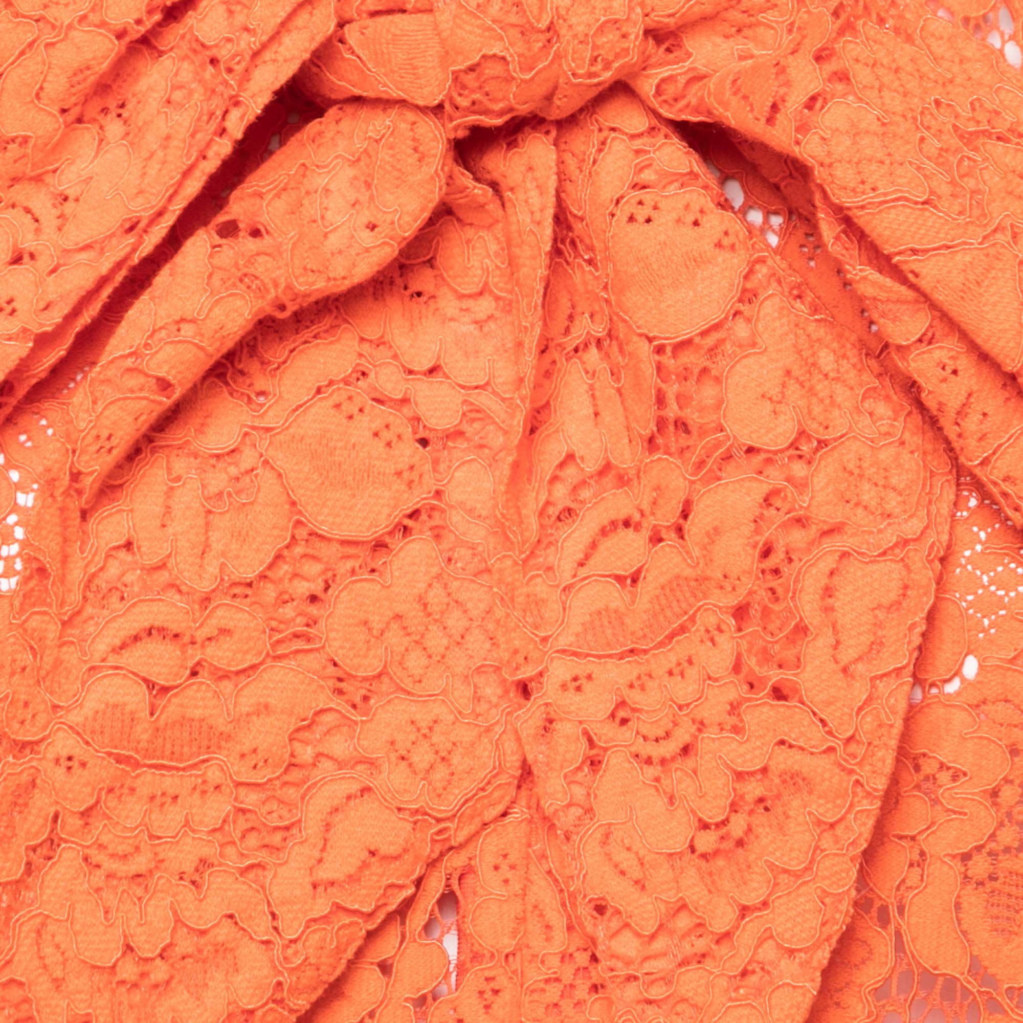 Ganni Orange Floral Lace Neck Tie Detail Tiered Sleeveless Top S