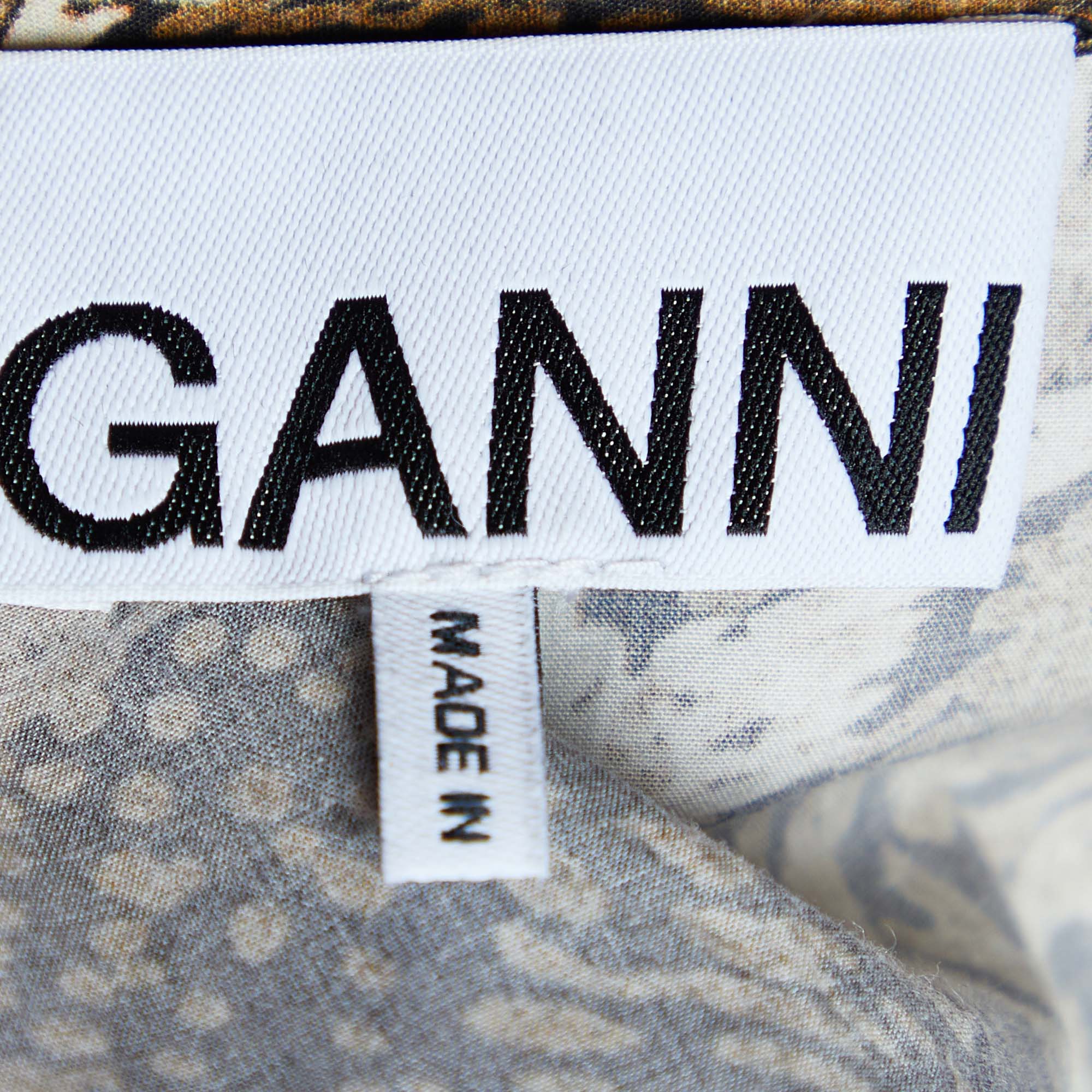 Ganni Brown Abstract Print Poplin Wrap Dress S