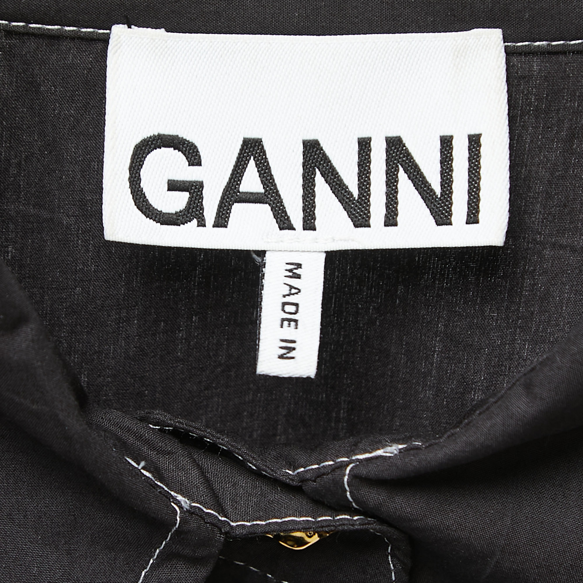 Ganni Black Cotton Button Front Sleeveless Shirt S