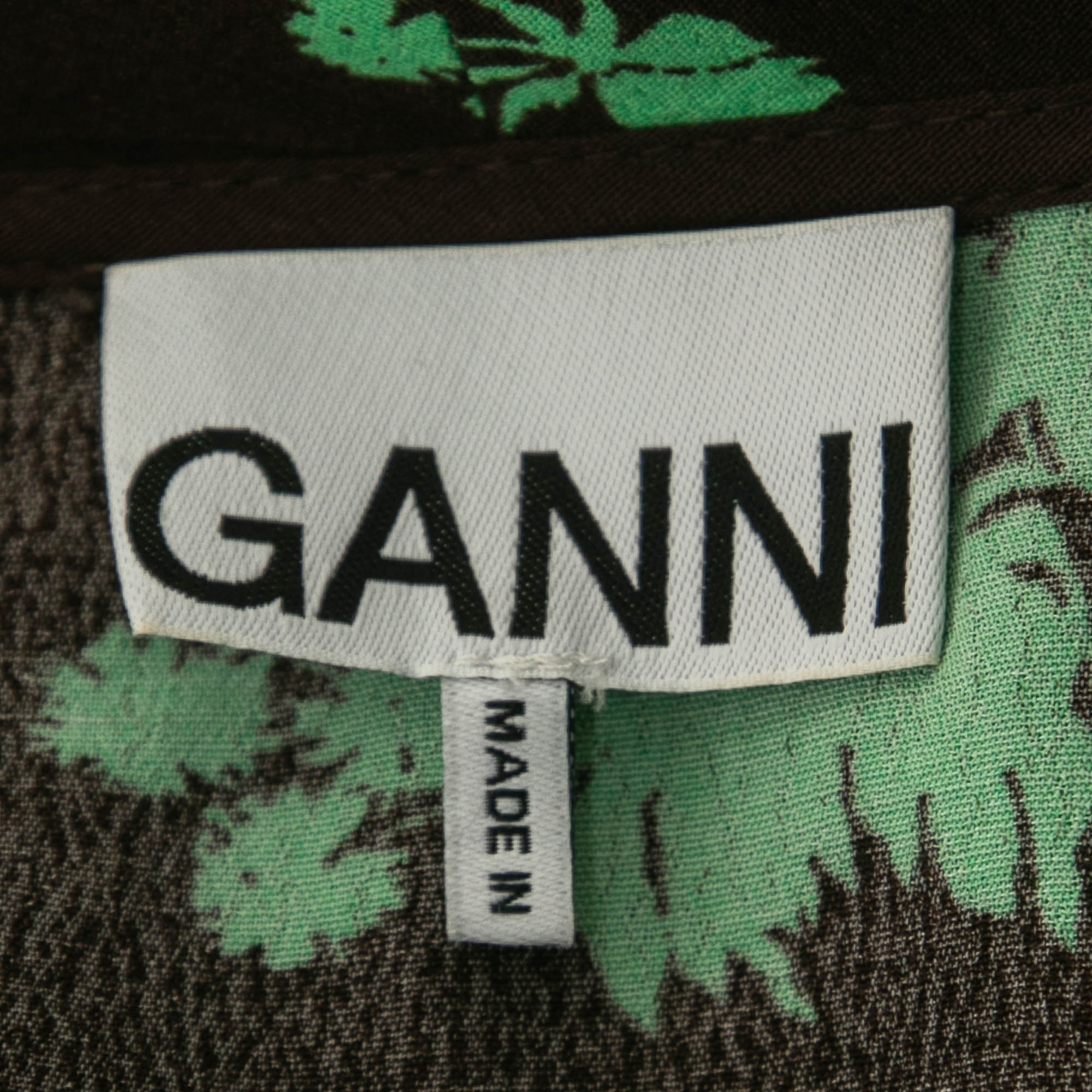 Ganni Brown Floral Print Crepe Long Sleeve Wrap On Midi Dress M