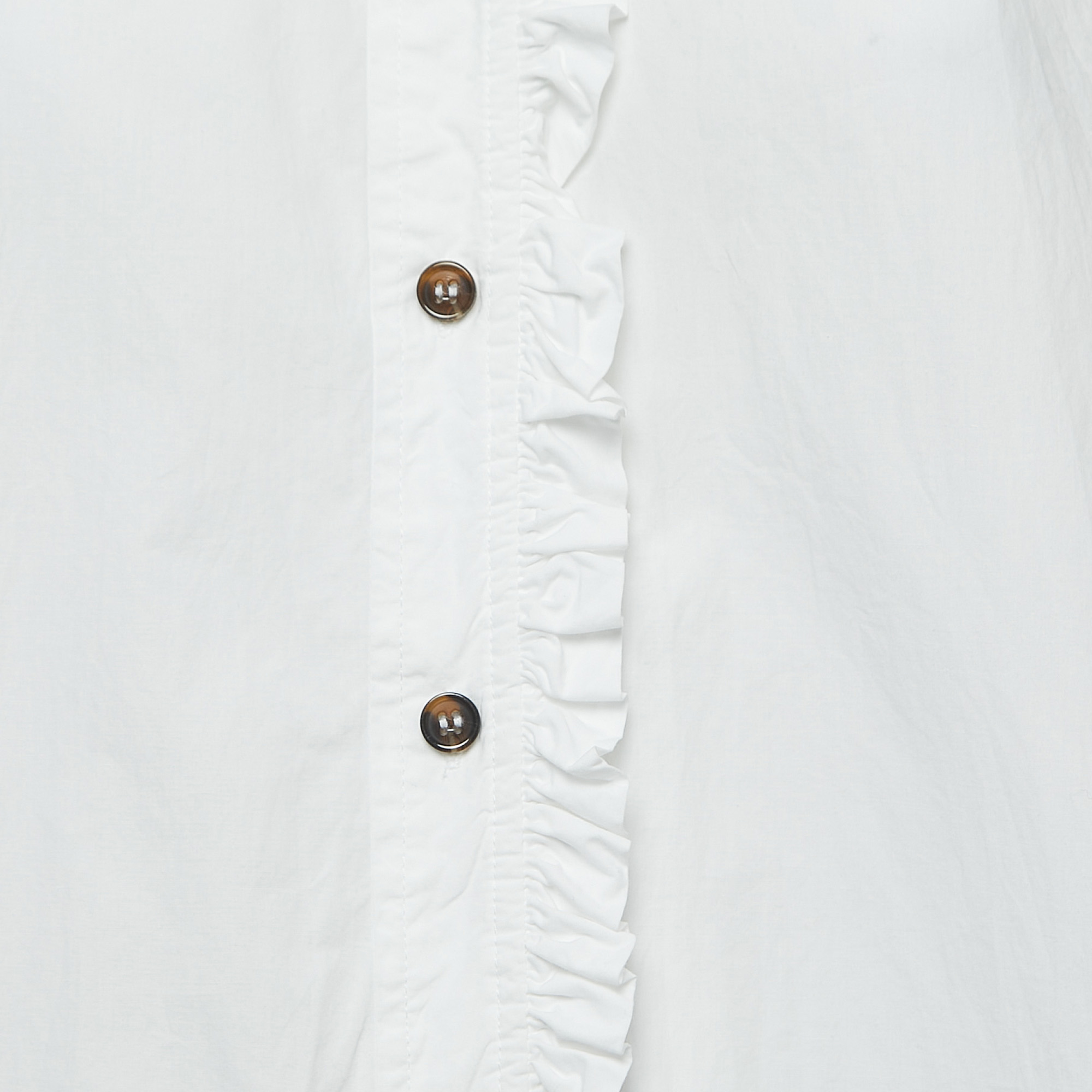 Ganni White Cotton Ruffled Button Front Shirt Blouse S