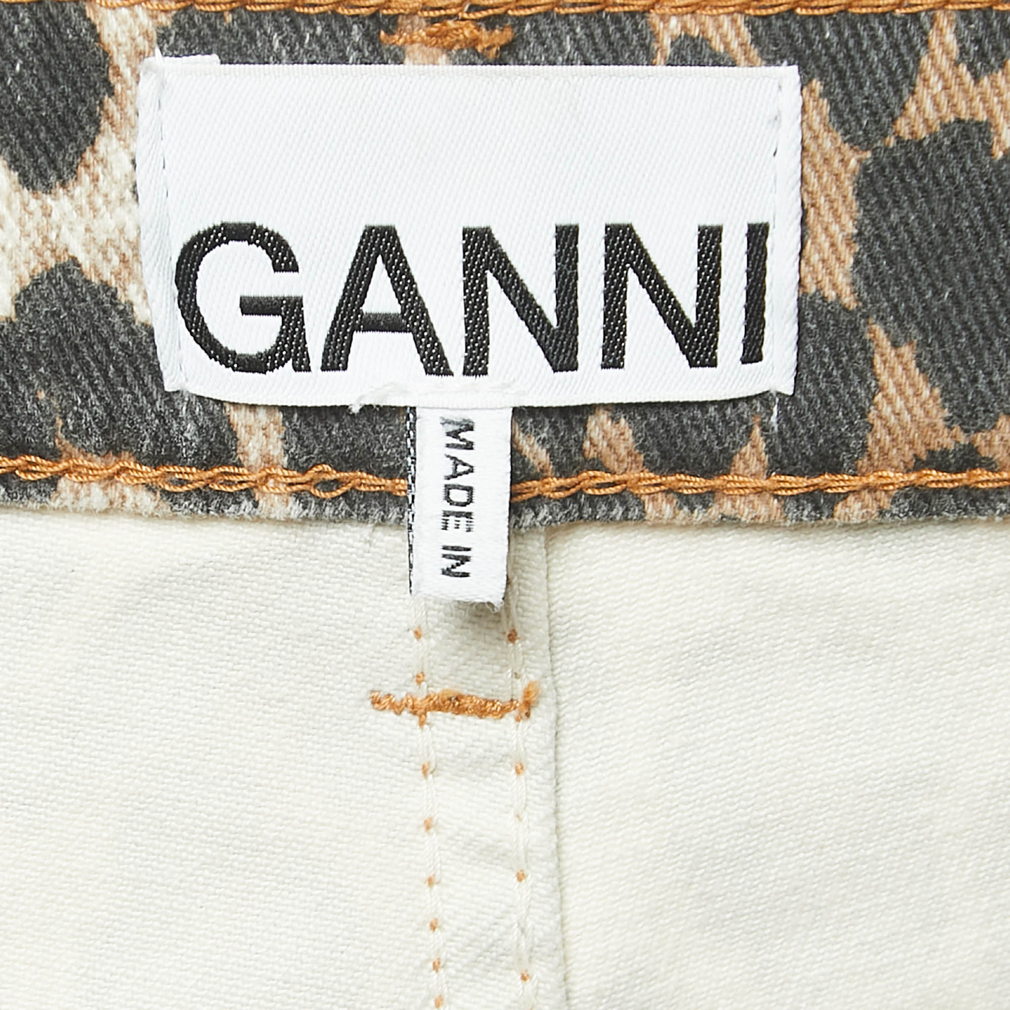 Ganni Brown Animal Print Denim Flared Jeans S Waist 28
