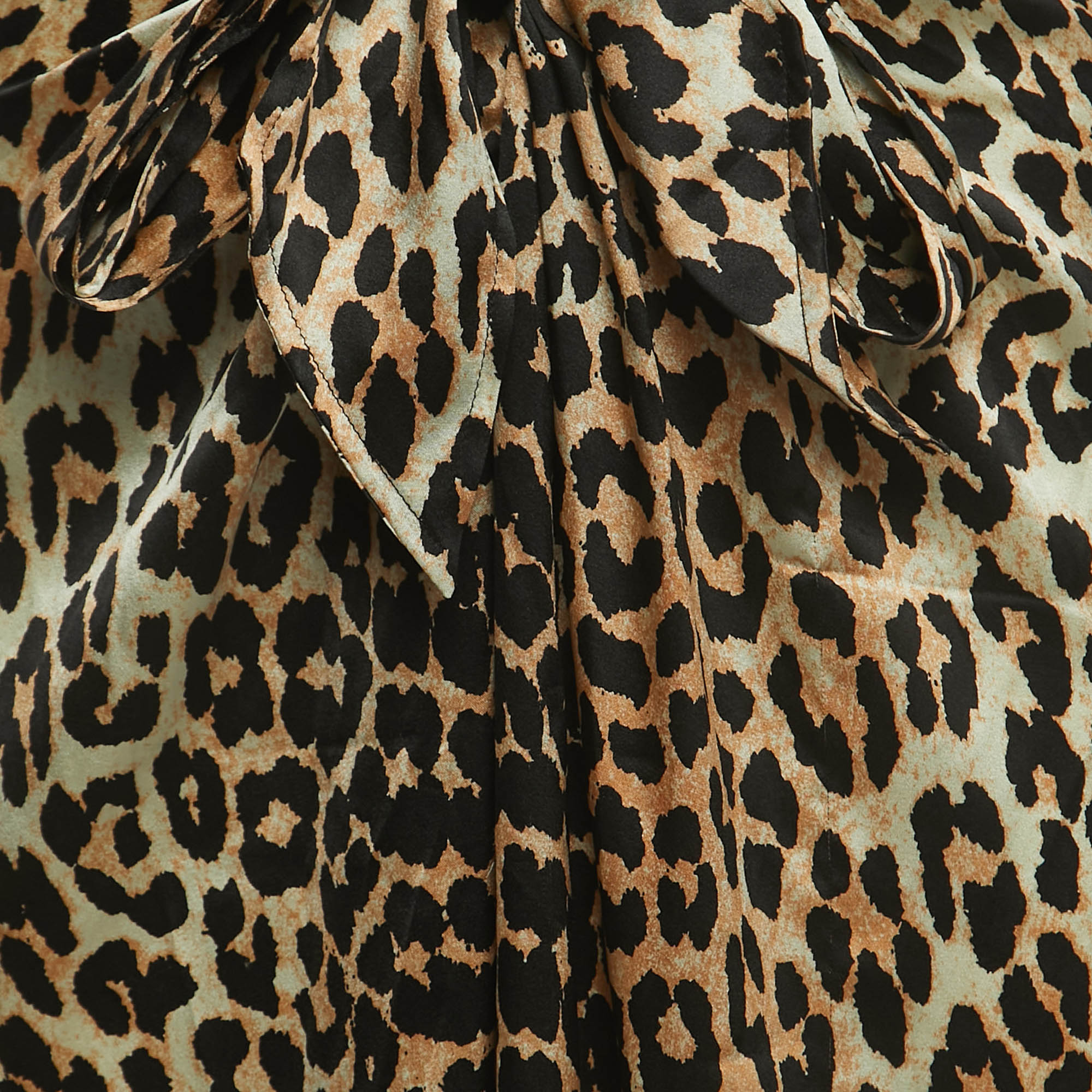Ganni Black/Beige Leopard Print Silk Knot Detail Skirt S