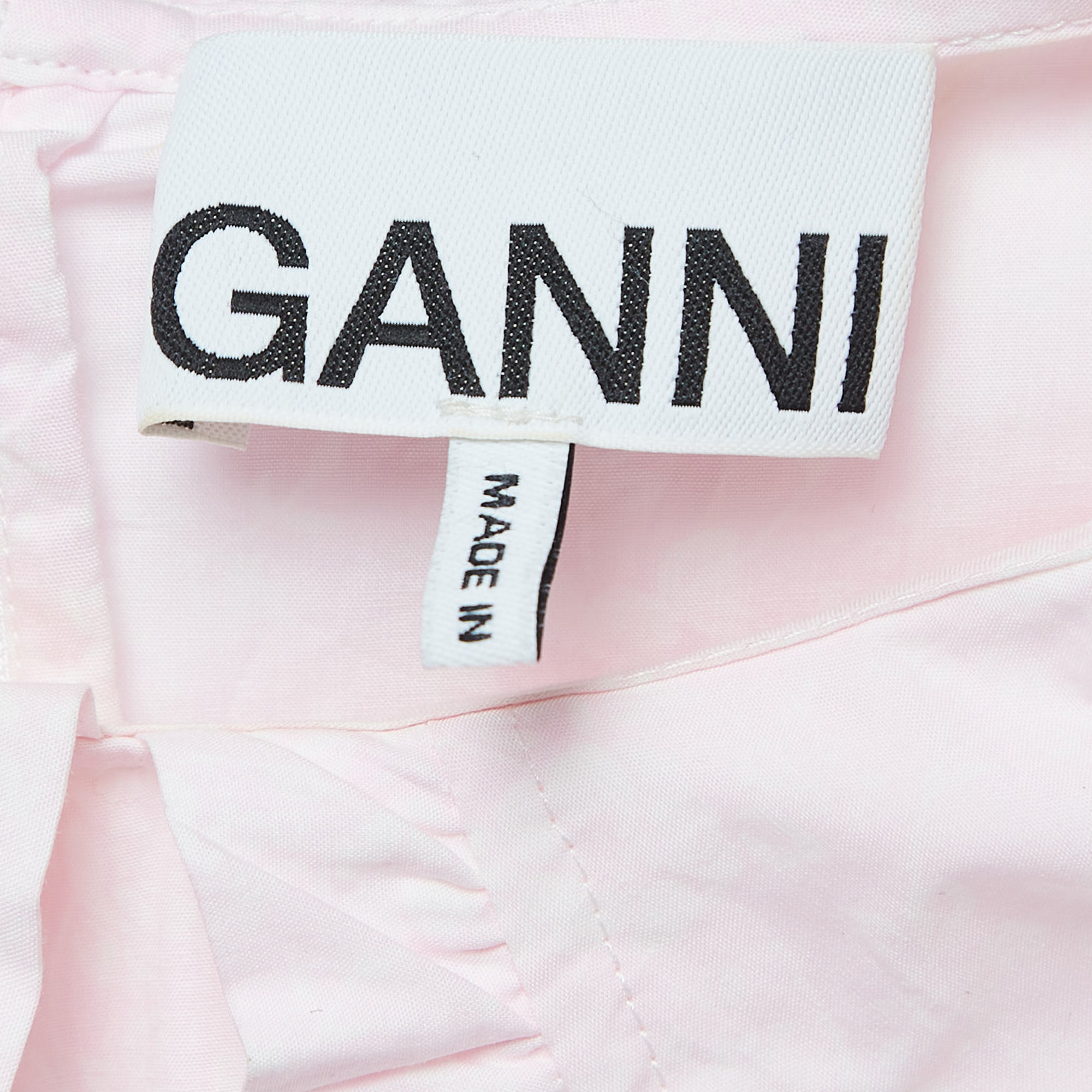 Ganni Pink Floral Printed Cotton Balloon Sleeve Mini Dress L