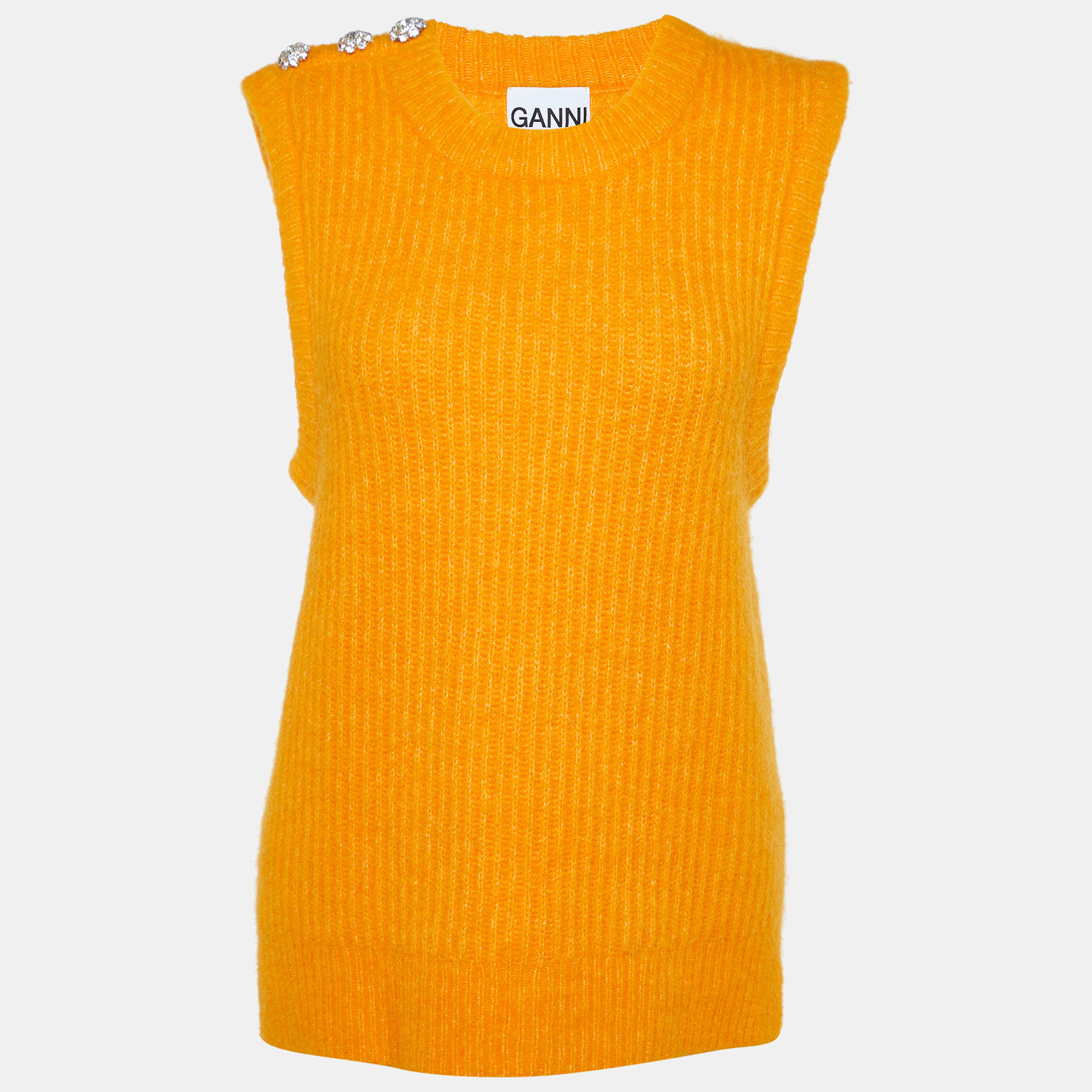 Ganni Orange Wool Blend Crystals Button Detail Sweater Vest M