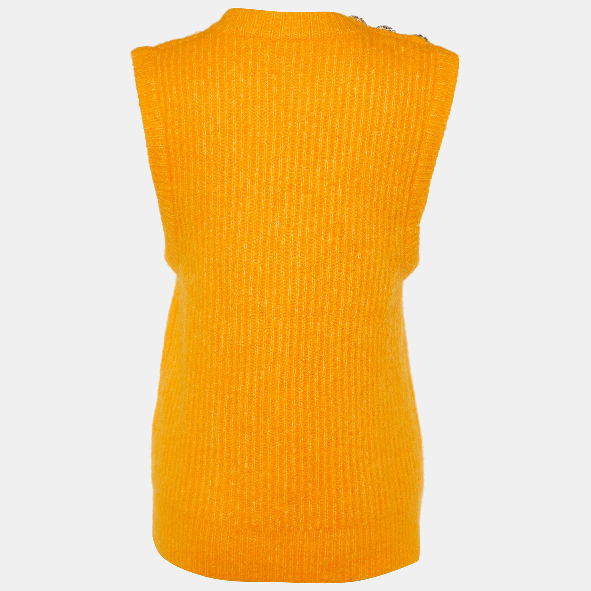 Ganni Orange Wool Blend Crystals Button Detail Sweater Vest M