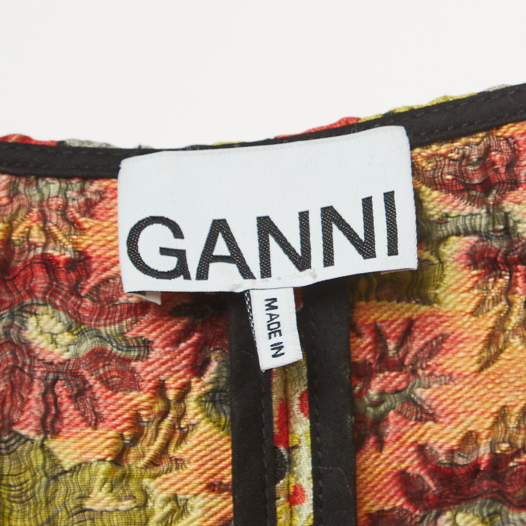 Ganni Multicolor Floral Jacquard Puff-Sleeve Mini Dress S
