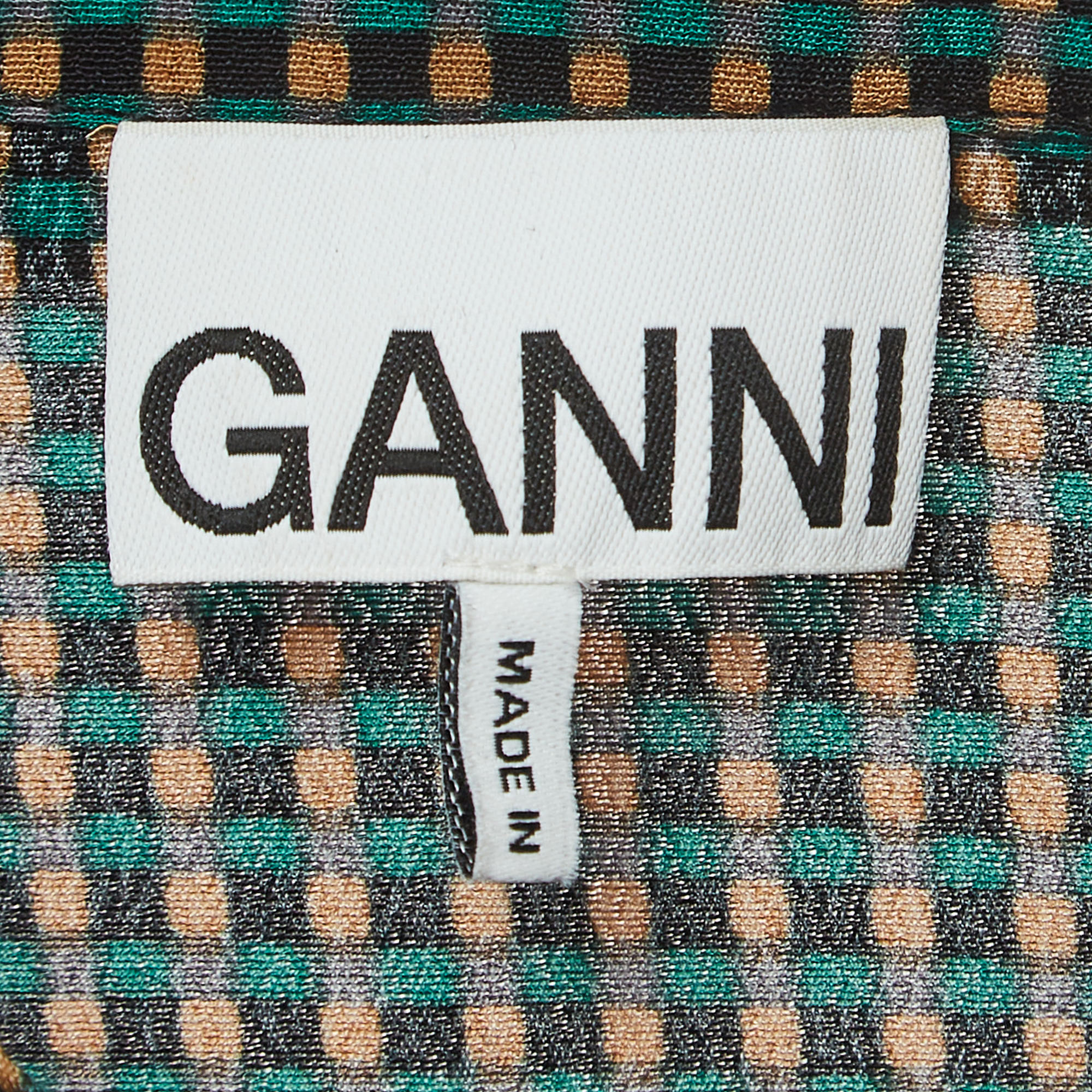 Ganni Green Check Print Viscose Shirt Dress XXS