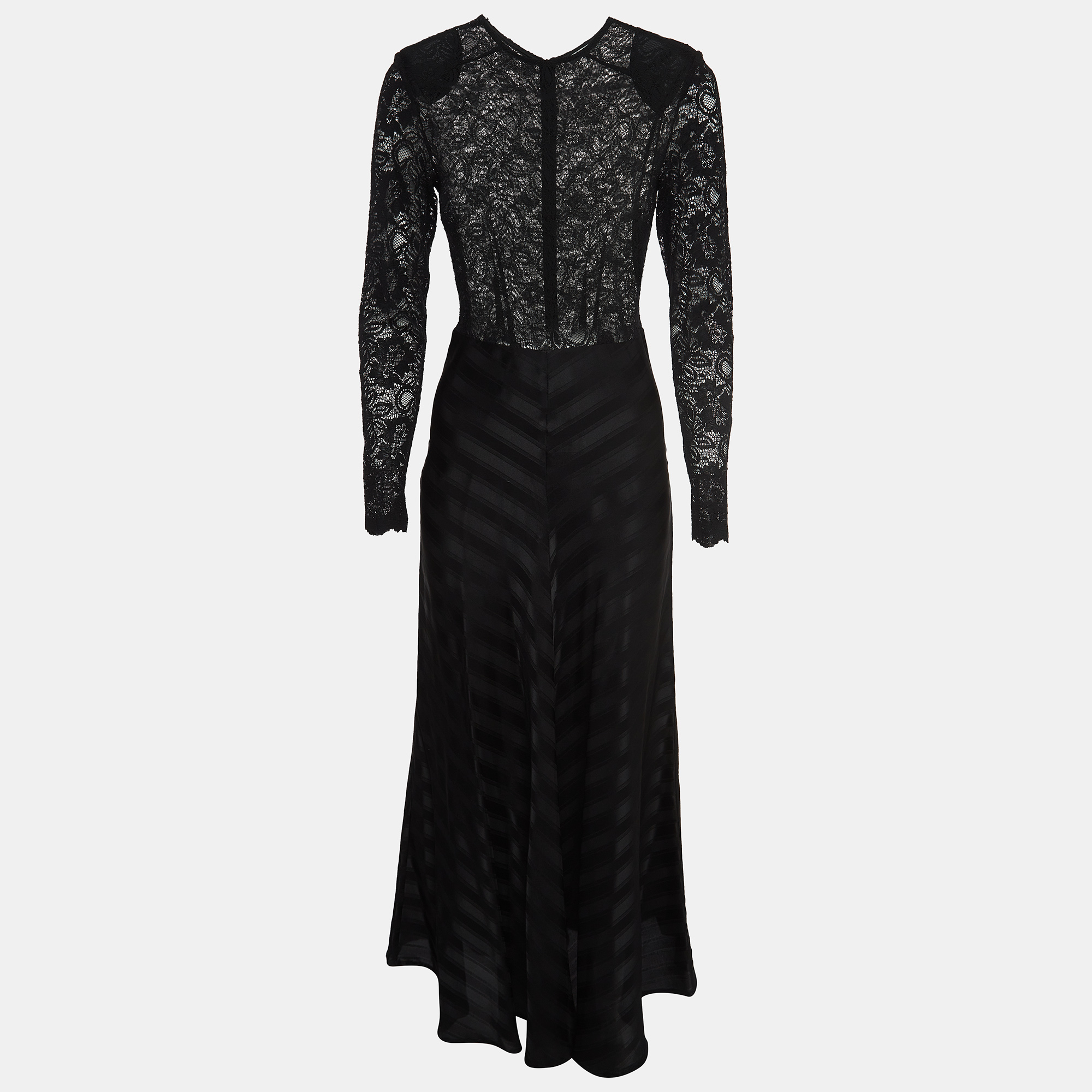 Ganni black lace and kendal silk padded shoulder gown s