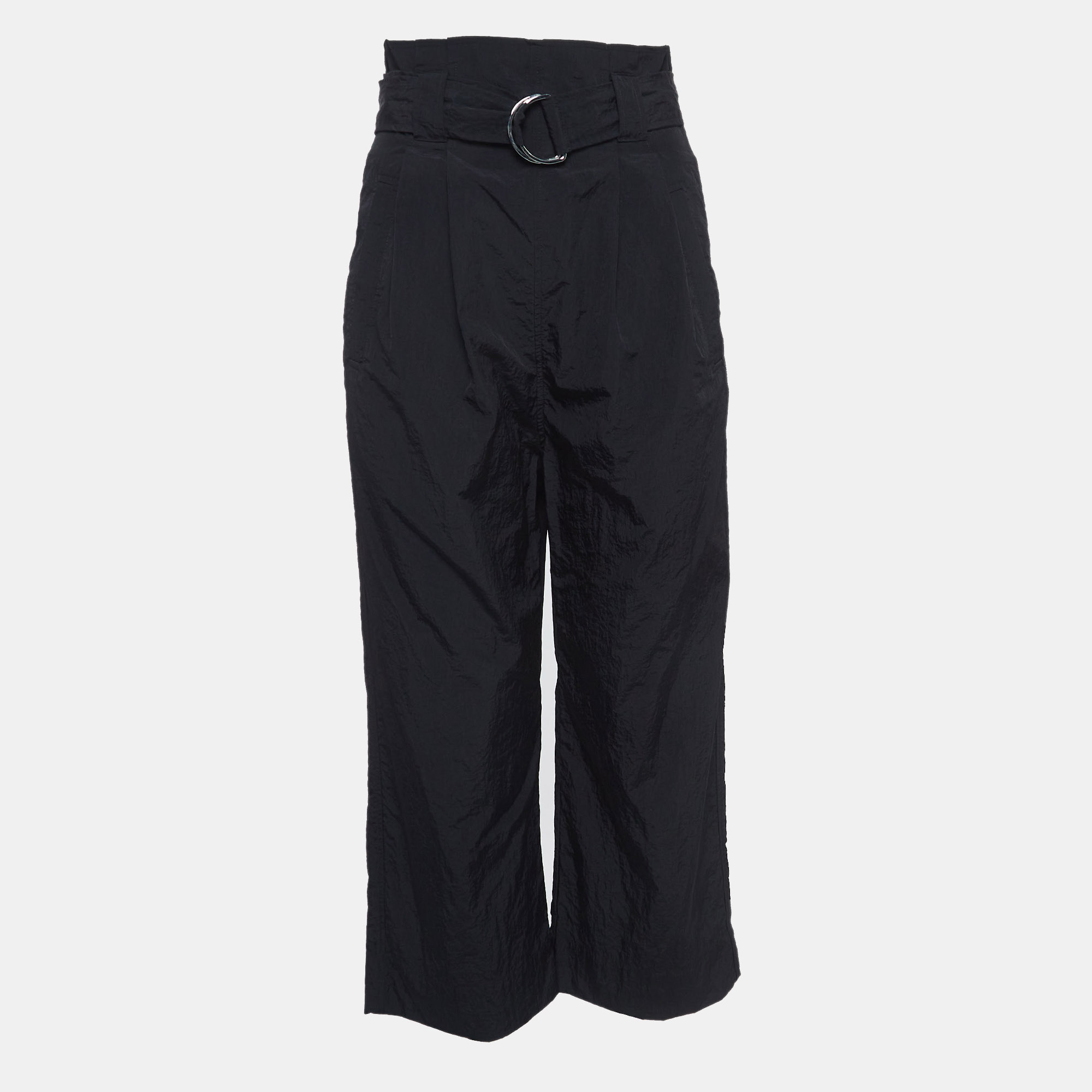 Ganni black nylon paperbag waist trousers s