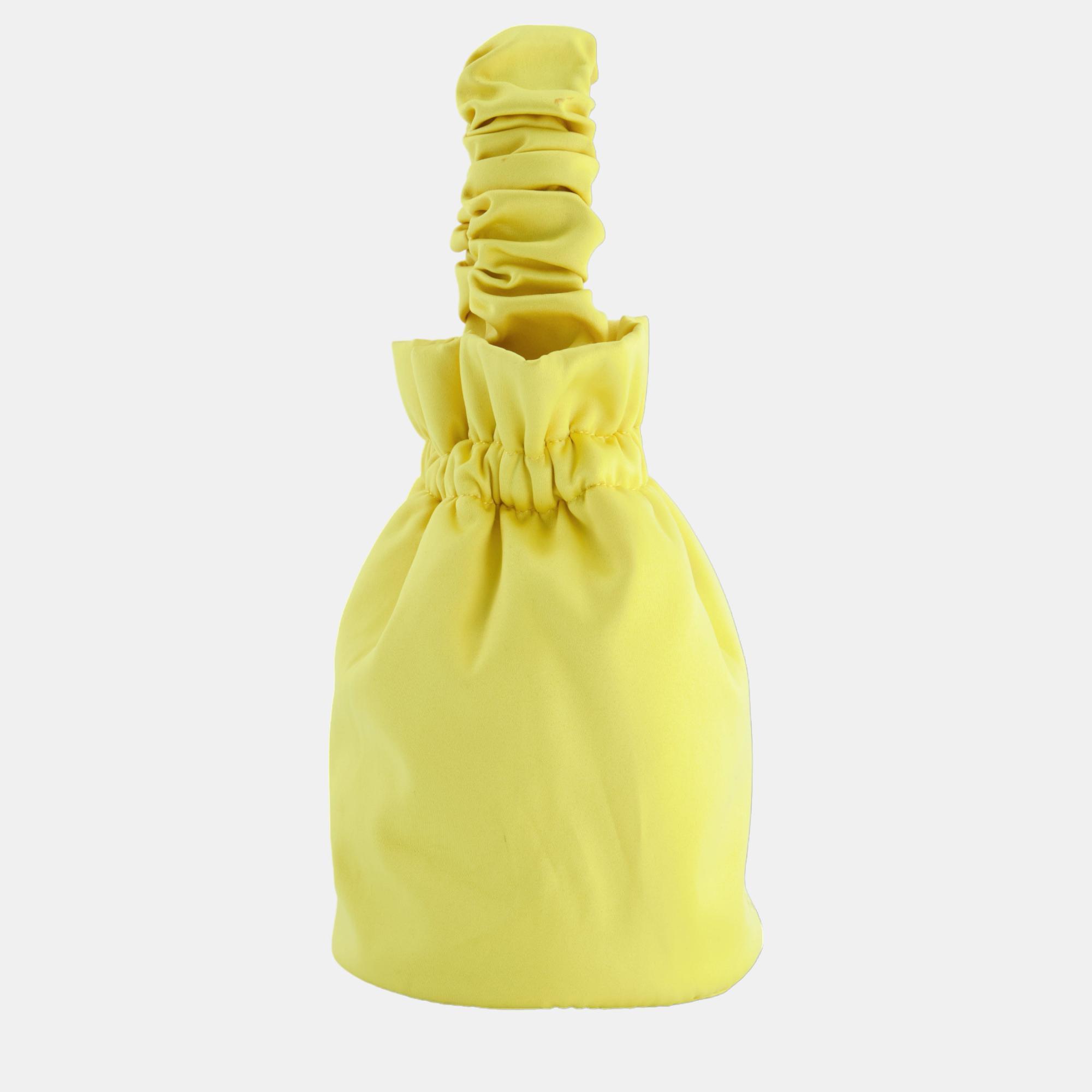 Ganni Yellow Satin Evening Bucket Bag