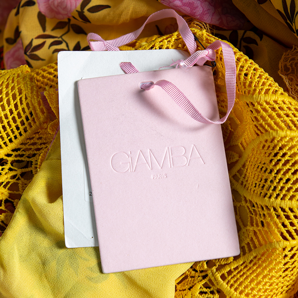 Giamba Yellow Floral Printed Chiffon & Lace Detail Maxi Dress S