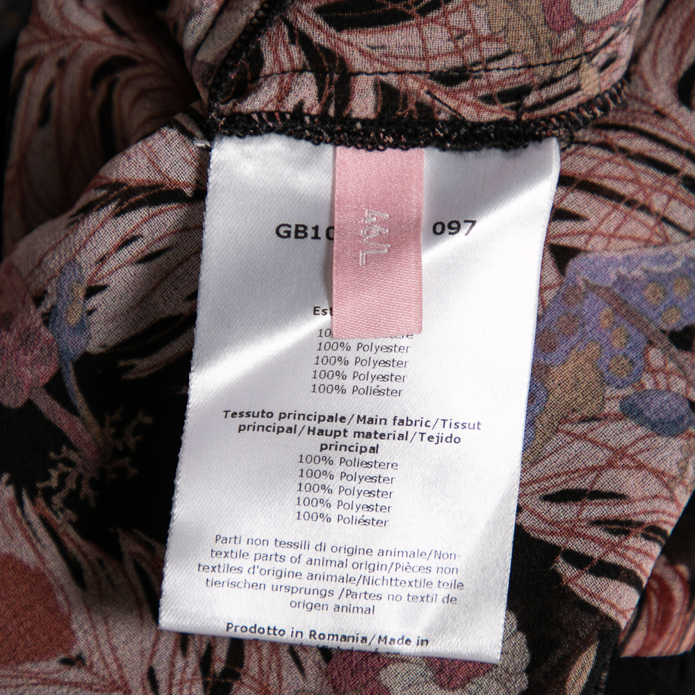 Giamba Black Floral Printed Chiffon Ruffle Trimmed Blouse L