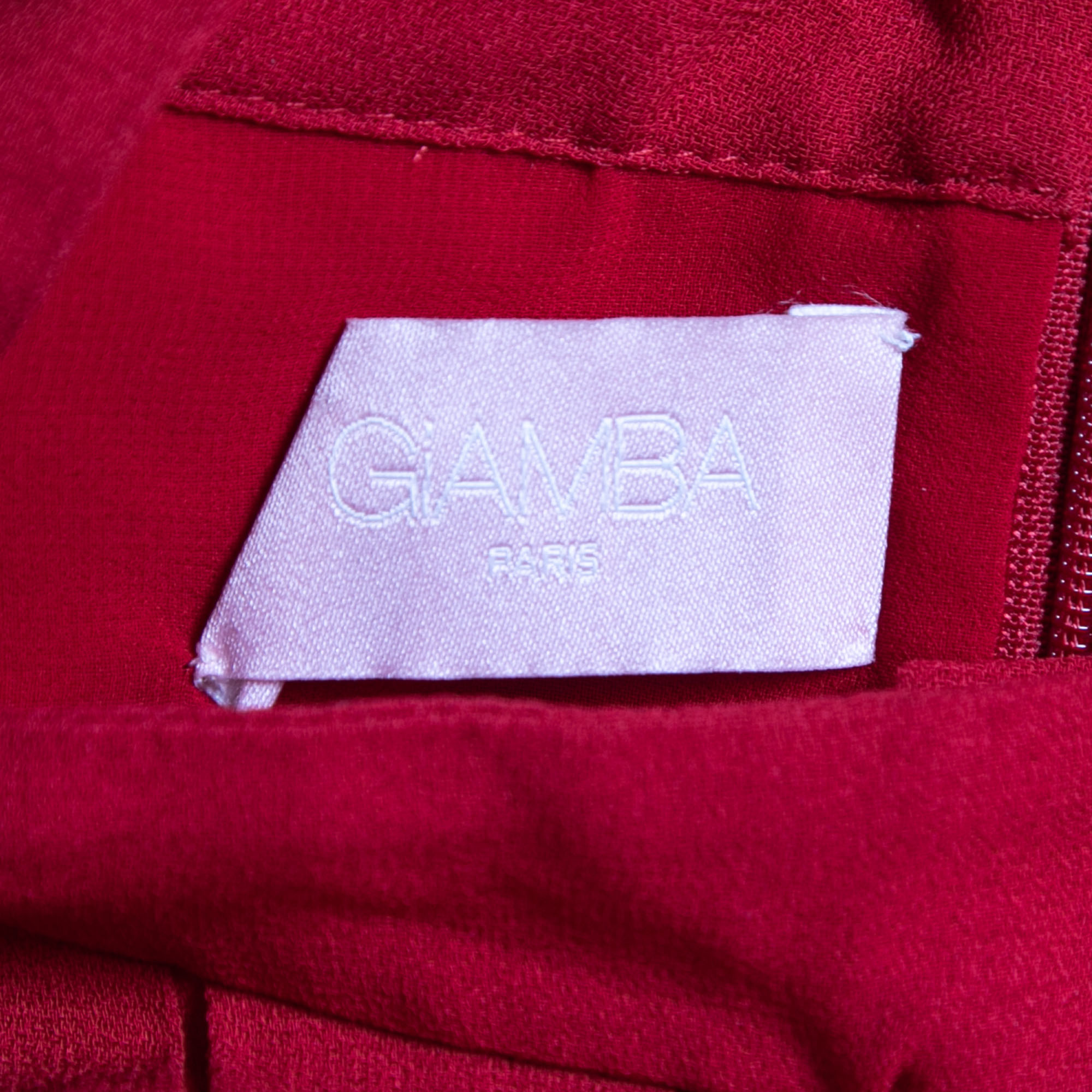 Giamba Red Crepe Pleated Ruffle Detail Shift Dress S