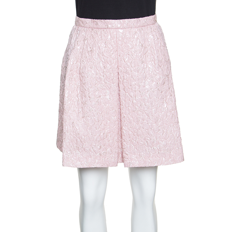 Image of Giambattista Valli Pink Floral Embossed Jacquard Inverted Pleat Mini Skirt M